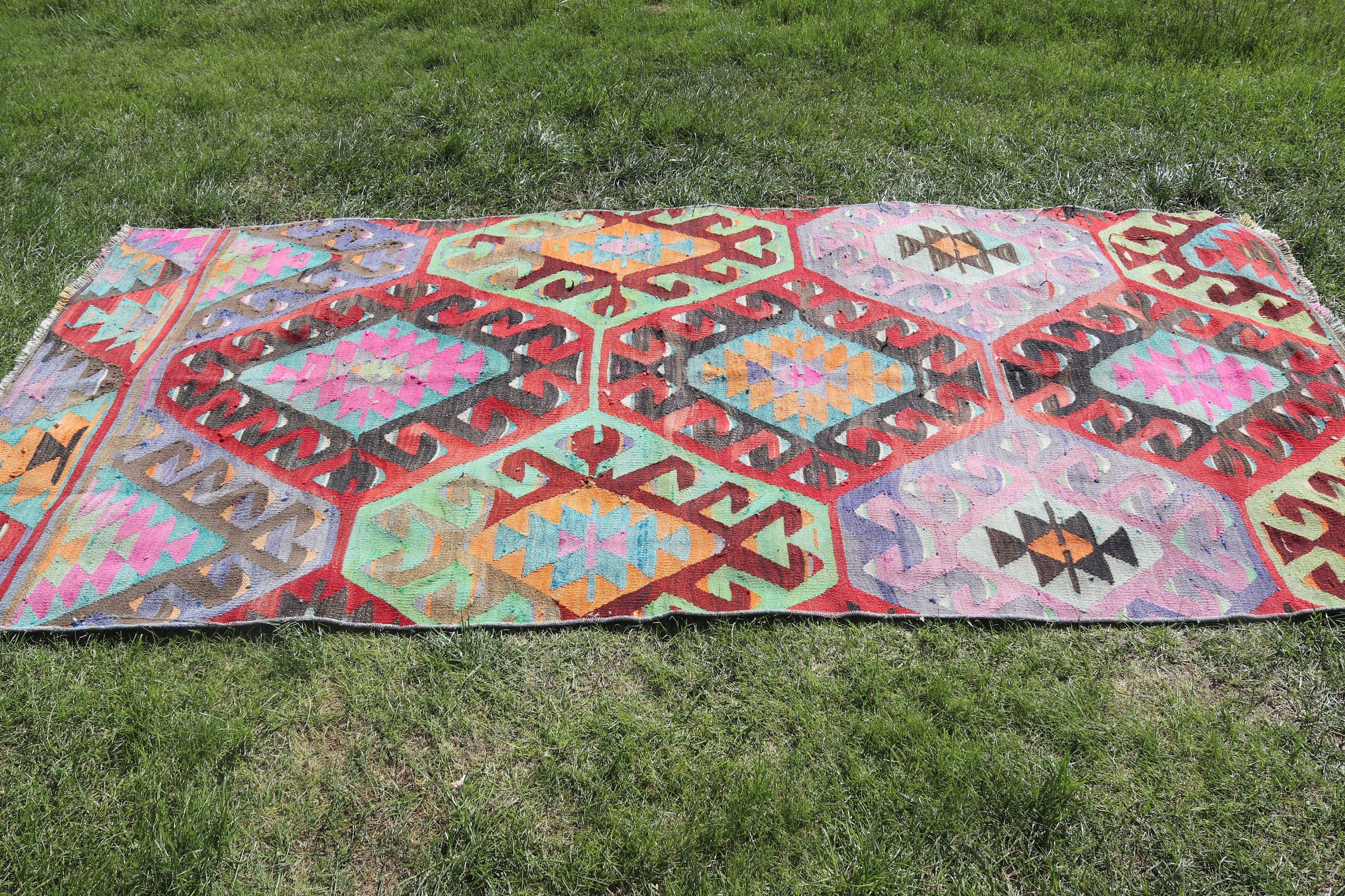 Kilim, Gökkuşağı 4.1x8.8 ft Alan Halısı, Çocuk Halısı, Vintage Halı, Oushak Bölgesi Halıları, Türk Halısı, Yatak Odası Halısı, Ev Dekorasyonu Halısı