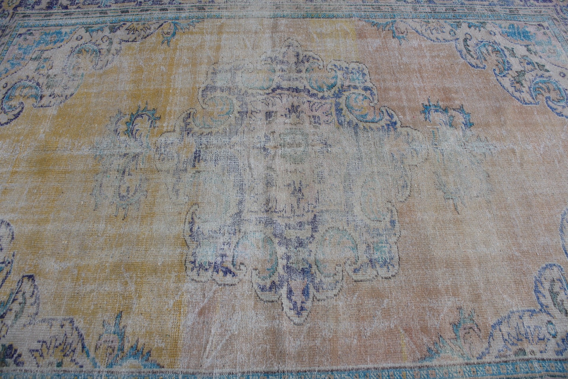 6.9x9.4 ft Büyük Halılar, Vintage Halı, Boho Halı, Oturma Odası Halısı, Sarı Yün Halı, Yer Halısı, Sanat Halısı, Yatak Odası Halısı, Türk Halısı