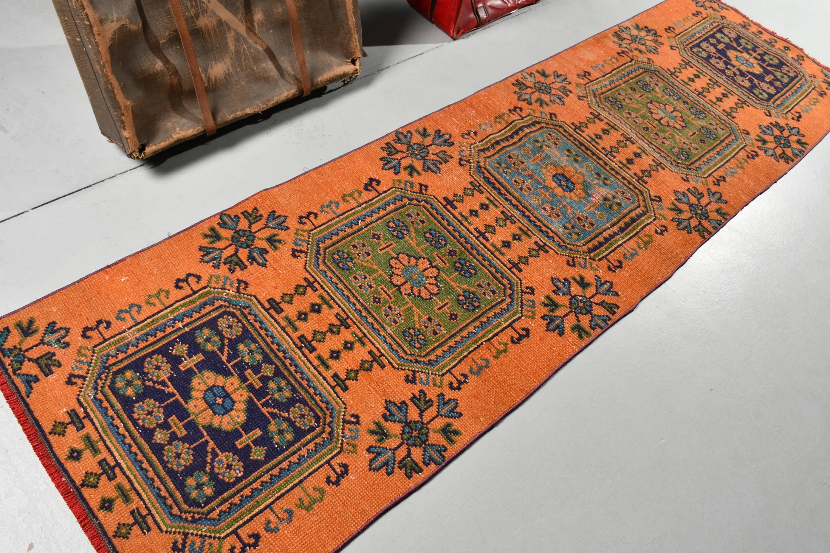 Stair Rug, Rugs for Corridor, Natural Rugs, Orange Kitchen Rug, Vintage Rug, Turkish Rug, Kitchen Rugs, 2.5x9.1 ft Runner Rug