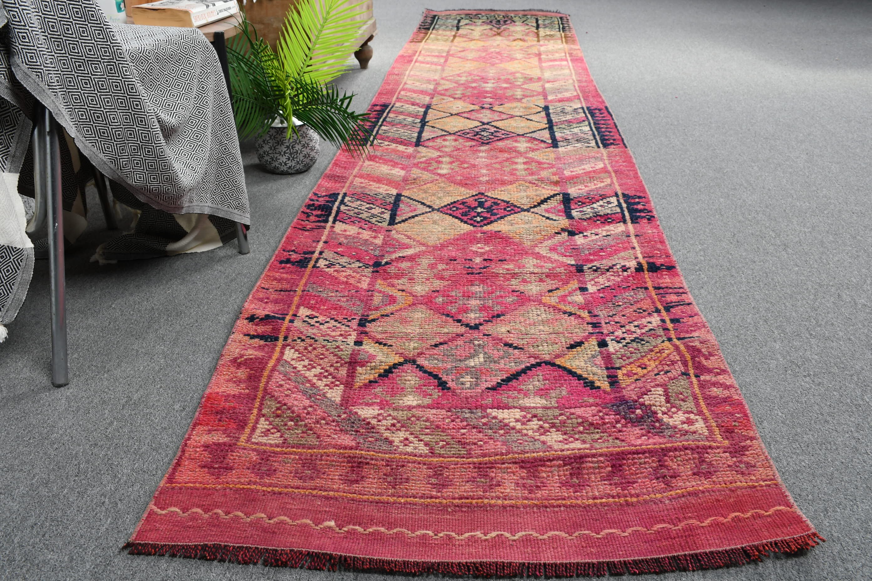 Pink Moroccan Rugs, Vintage Rug, 2.5x12.5 ft Runner Rug, Stair Rug, Cool Rug, Corridor Rug, Turkish Rug, Rugs for Stair