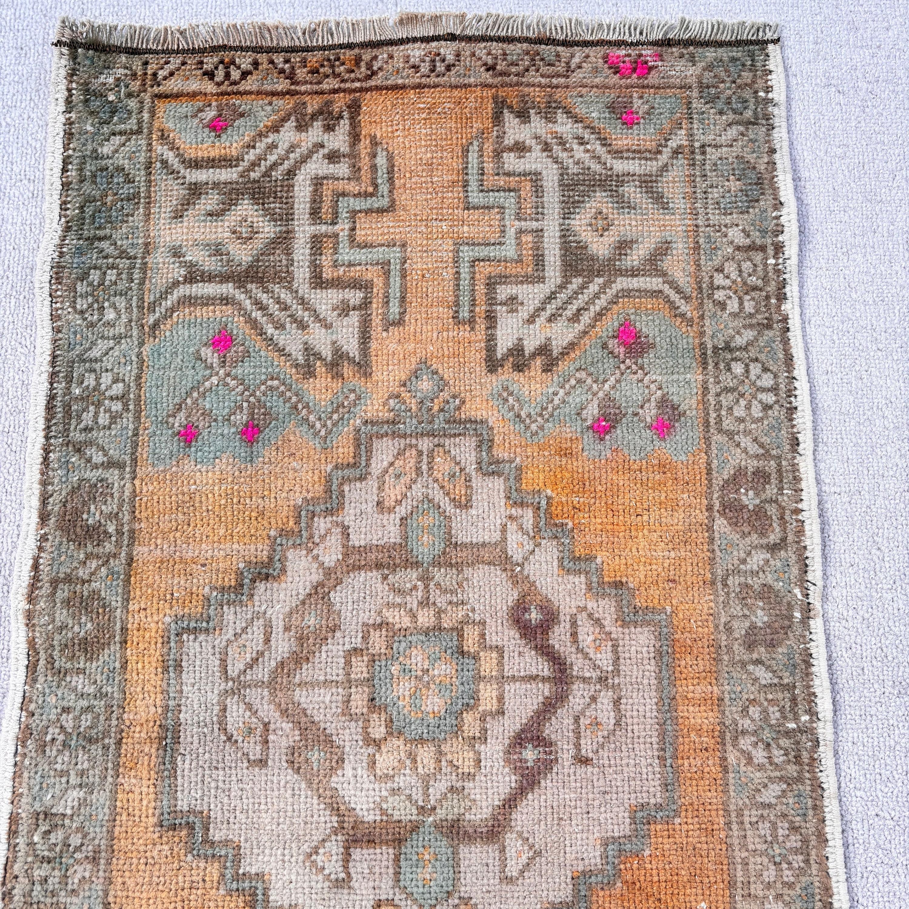 1.6x3 ft Küçük Halılar, Küçük Alan Halıları, Türk Halısı, Vintage Halılar, Anadolu Halıları, El Yapımı Halı, Turuncu Yün Halı, Küçük Boho Halı, Havalı Halı