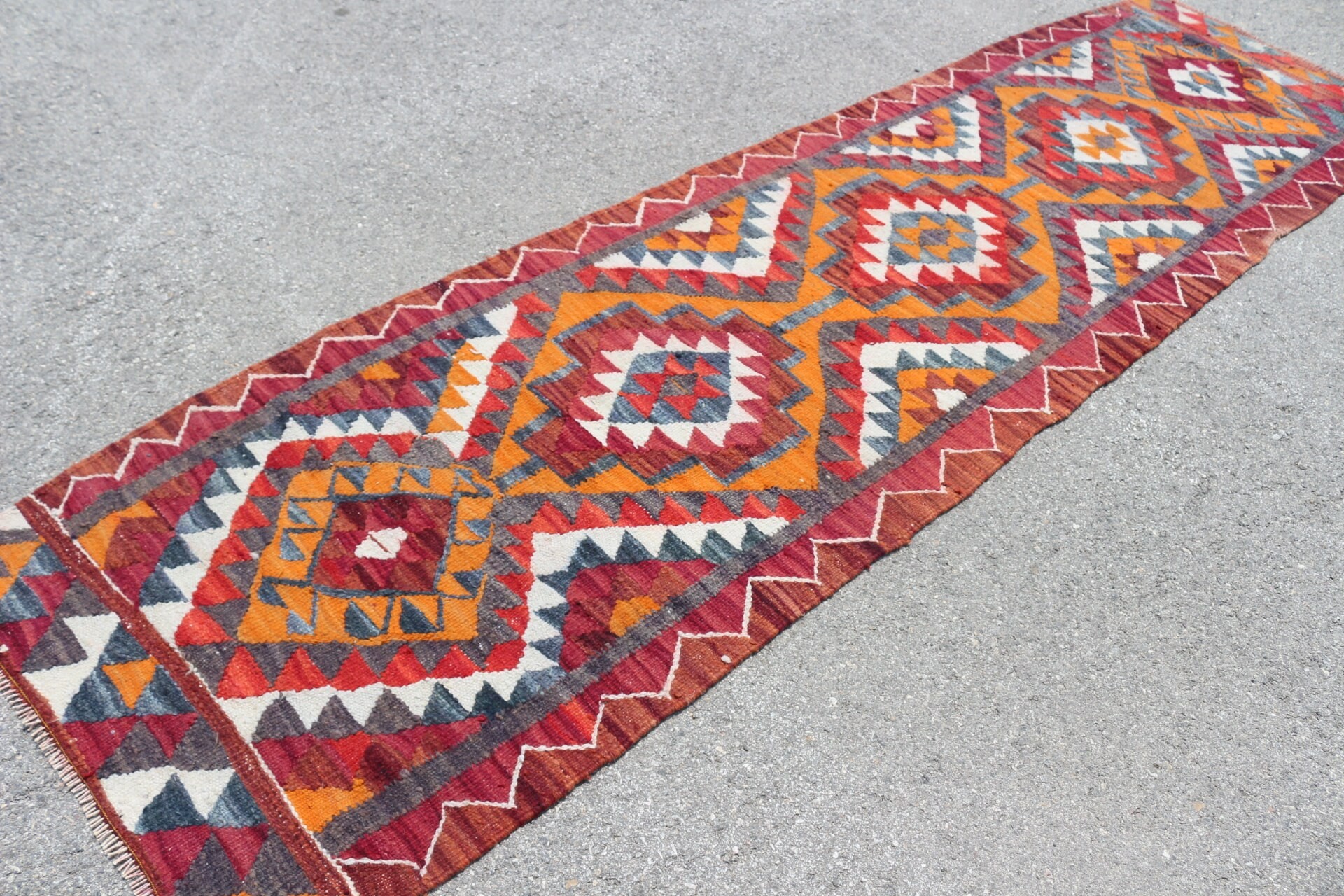 Rugs for Corridor, Vintage Rugs, 2.8x11.5 ft Runner Rug, Stair Rug, Cool Rug, Anatolian Rug, Orange Antique Rug, Outdoor Rug, Turkish Rug