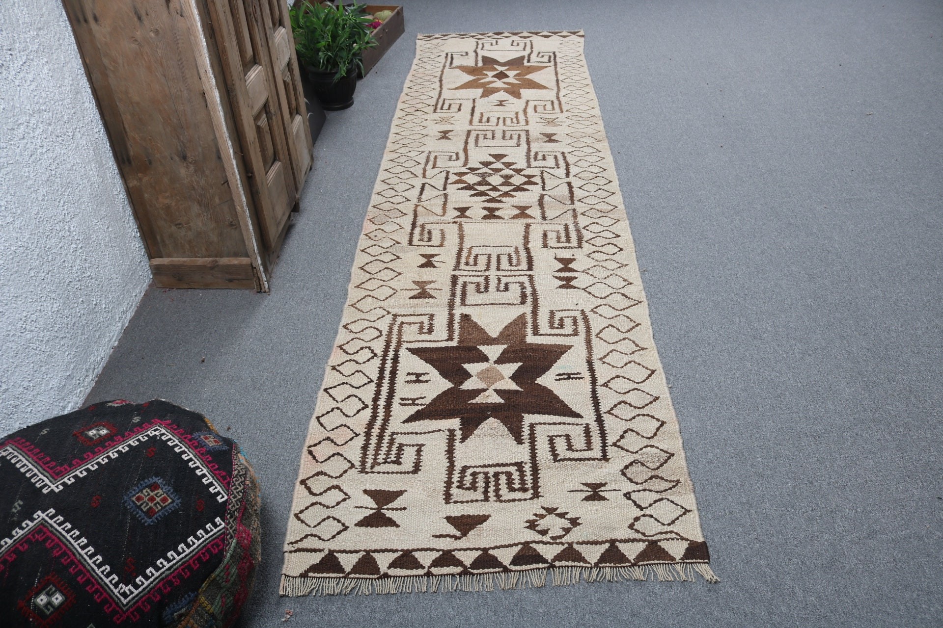 Bej Boho Halılar, Vintage Halılar, Yer Halısı, Uzun Yolluk Halısı, Türk Halıları, Modern Halı, 2.9x11 ft Yolluk Halıları, Koridor Halıları, Yatak Odası Halıları