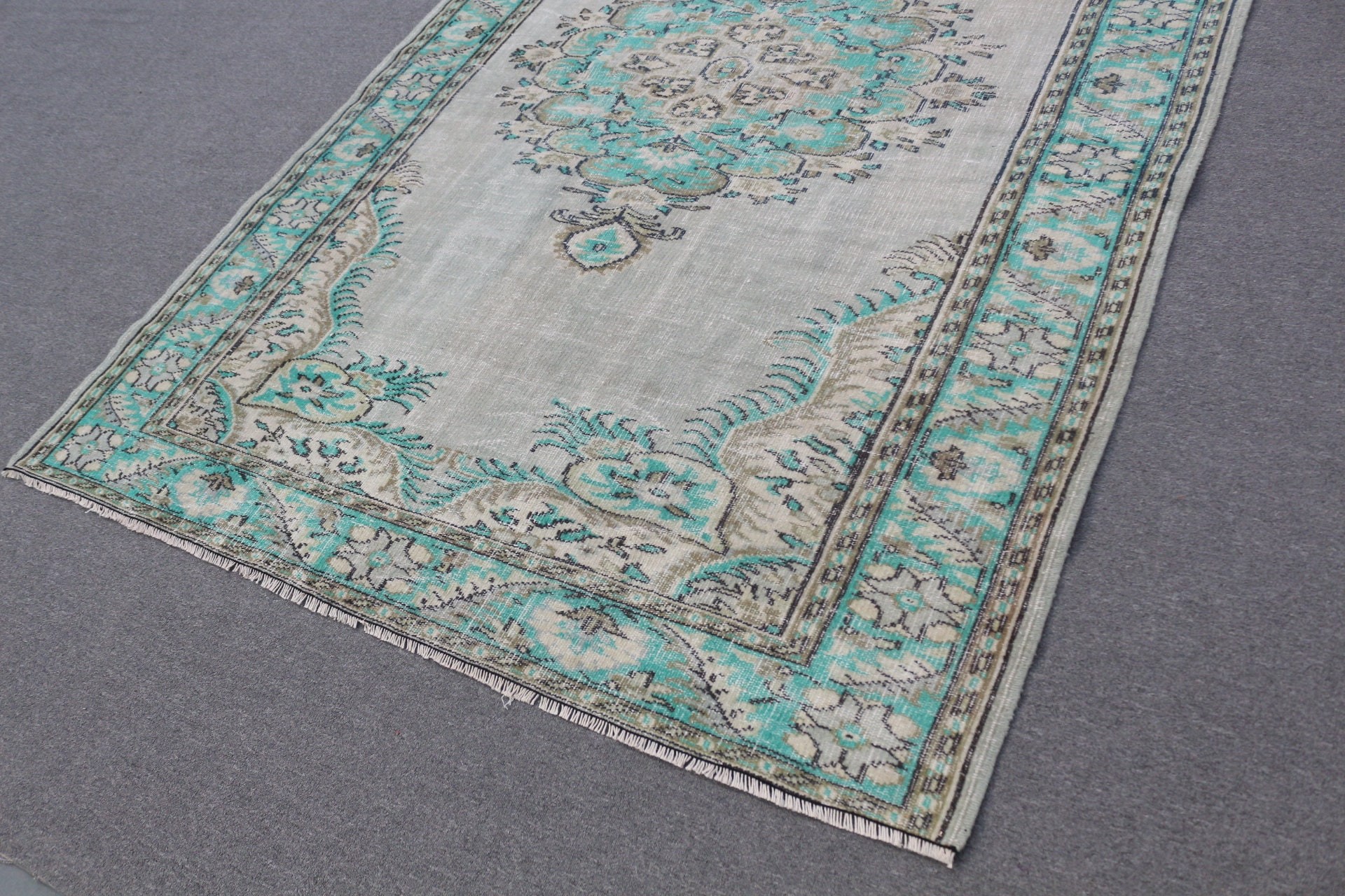 Kitchen Rugs, Bedroom Rug, Vintage Rugs, Rugs for Salon, Turkish Rugs, Green Cool Rug, 6x8.9 ft Large Rugs, Dining Room Rugs