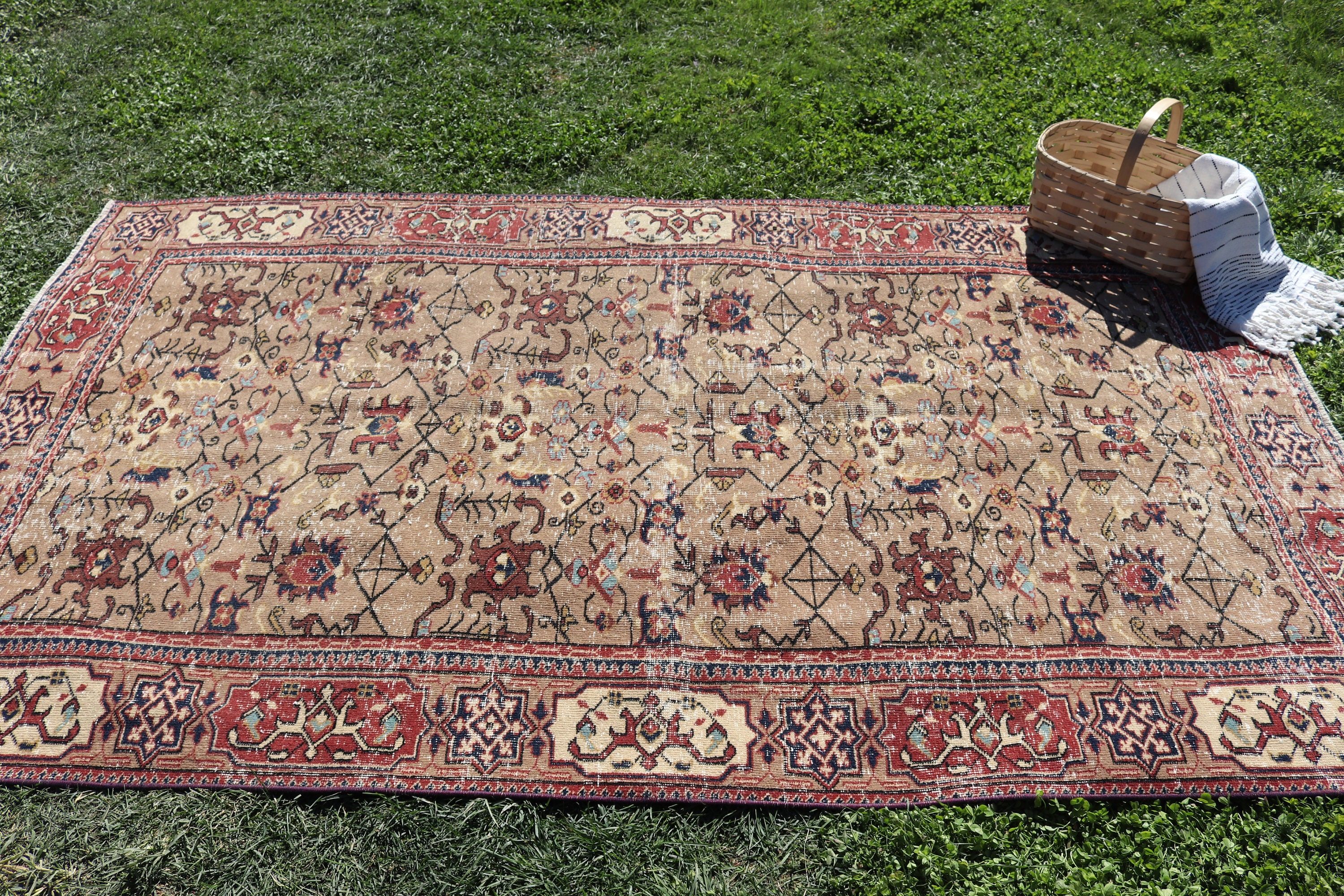 Kahverengi Düz Dokuma Halı, Türk Halıları, Çocuk Halısı, Alan Halıları, İç Mekan Halıları, Vintage Halılar, Geometrik Halı, 4.6x8 ft Alan Halıları