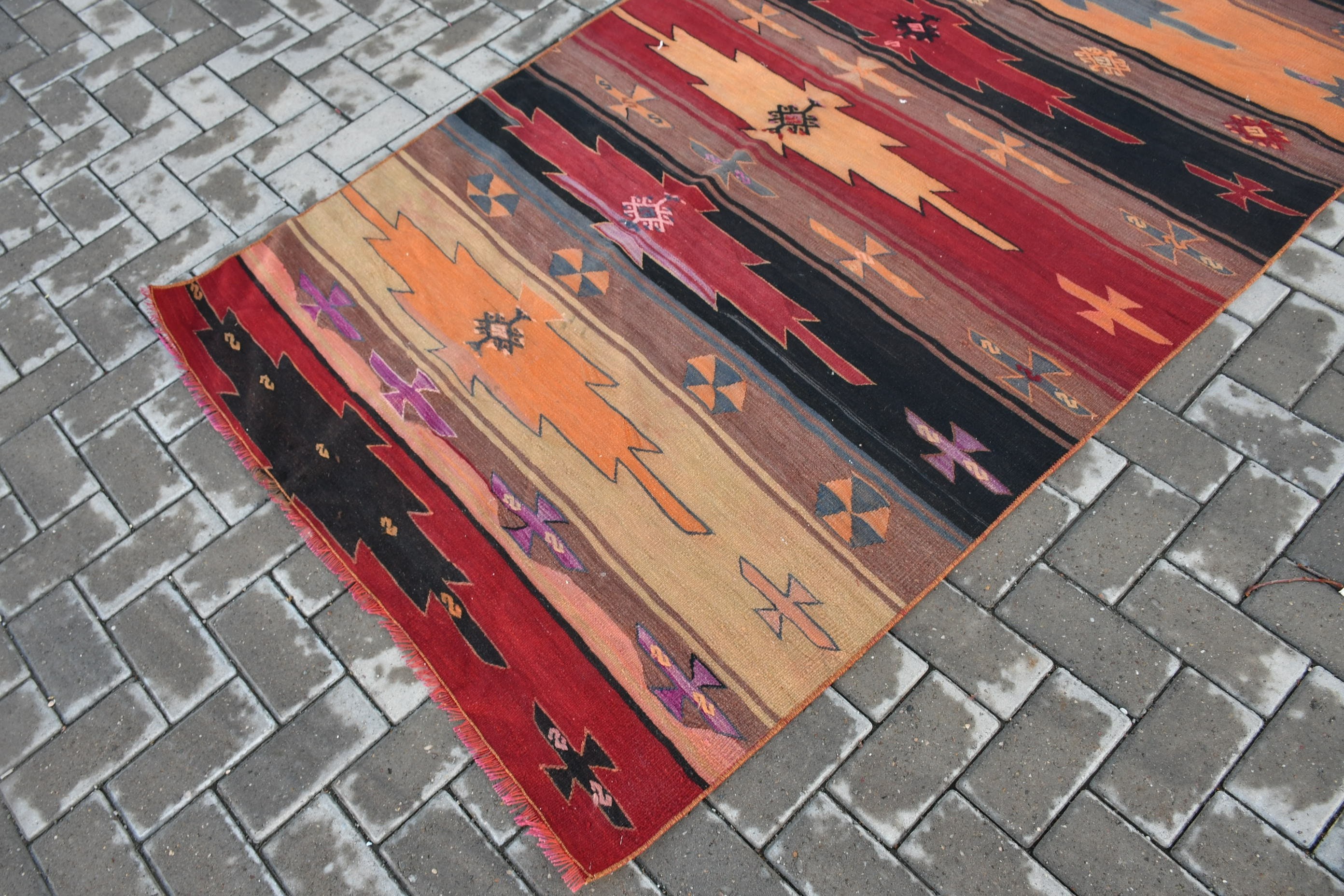 4x10.2 ft Runner Rugs, Tribal Rug, Kilim, Vintage Rugs, Kitchen Rug, Corridor Rug, Turkish Rug, Bedroom Rug, Red Floor Rugs