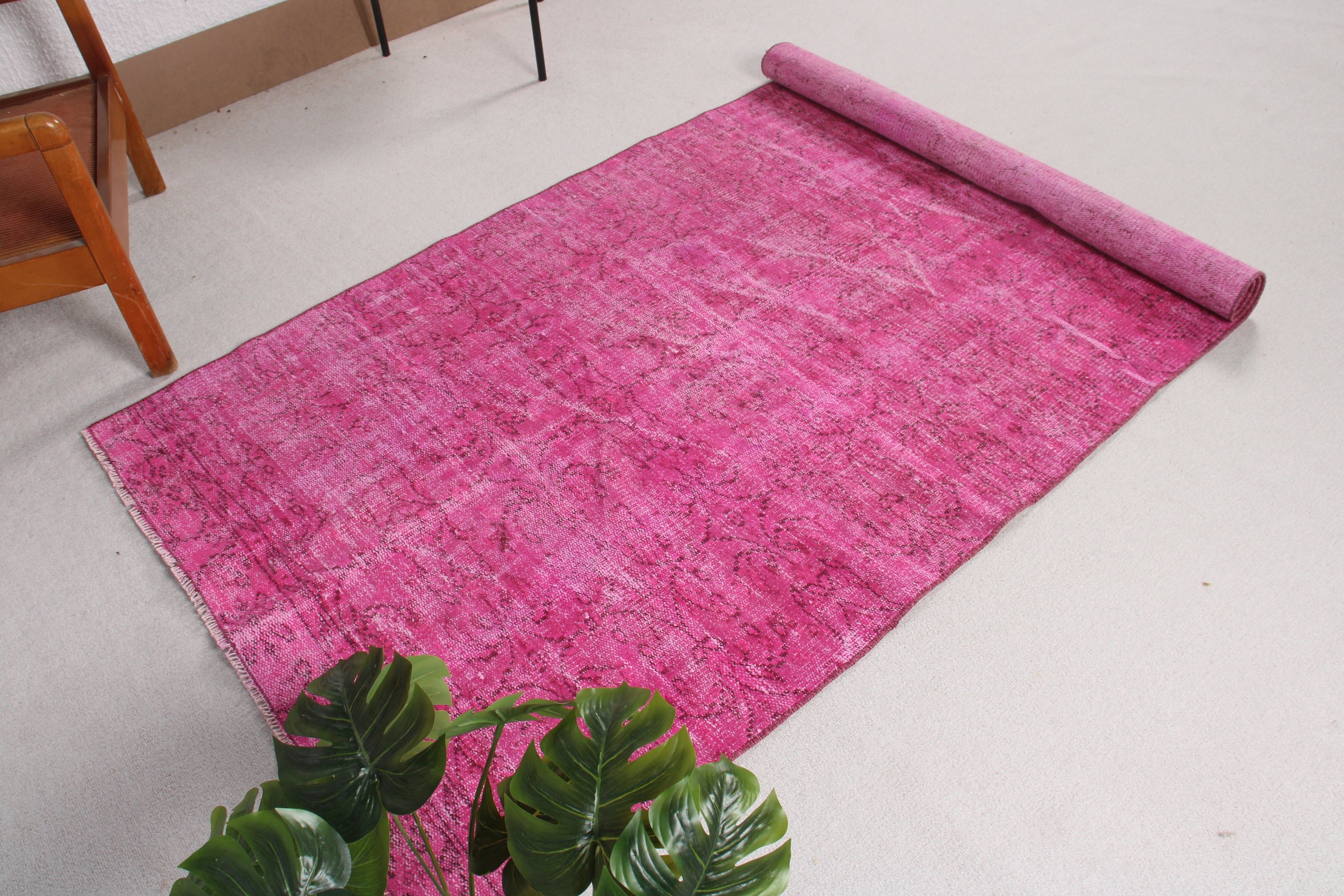 Handwoven Rugs, Pink Modern Rugs, Turkish Rug, Vintage Rugs, 3.8x8.1 ft Area Rug, Oushak Area Rug, Cool Rug, Statement Rugs, Bedroom Rugs