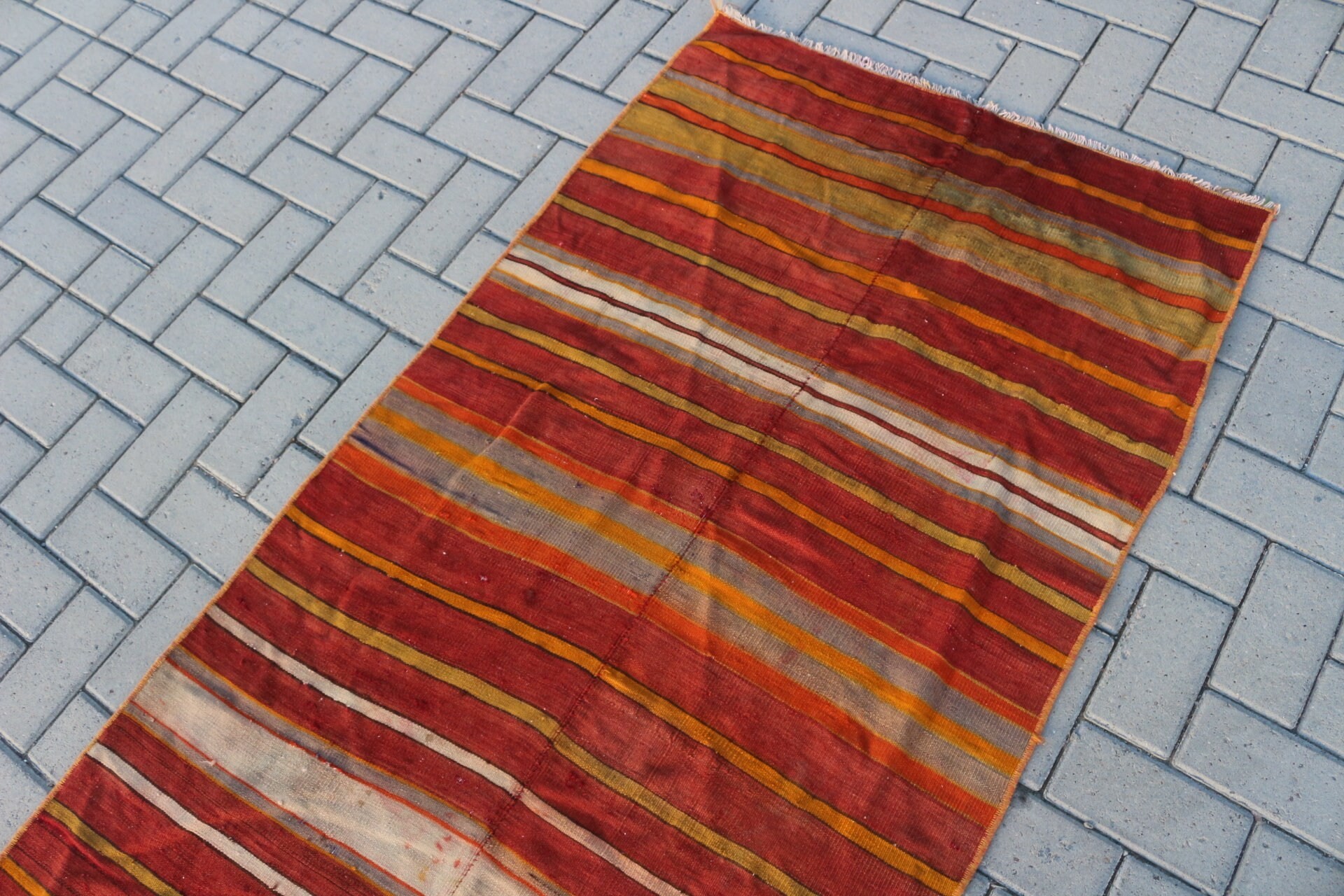 Home Decor Rug, Vintage Rugs, Kilim, Red Cool Rug, Nursery Rug, Entry Rug, Rugs for Entry, Antique Rug, 3x7.4 ft Accent Rug, Turkish Rug