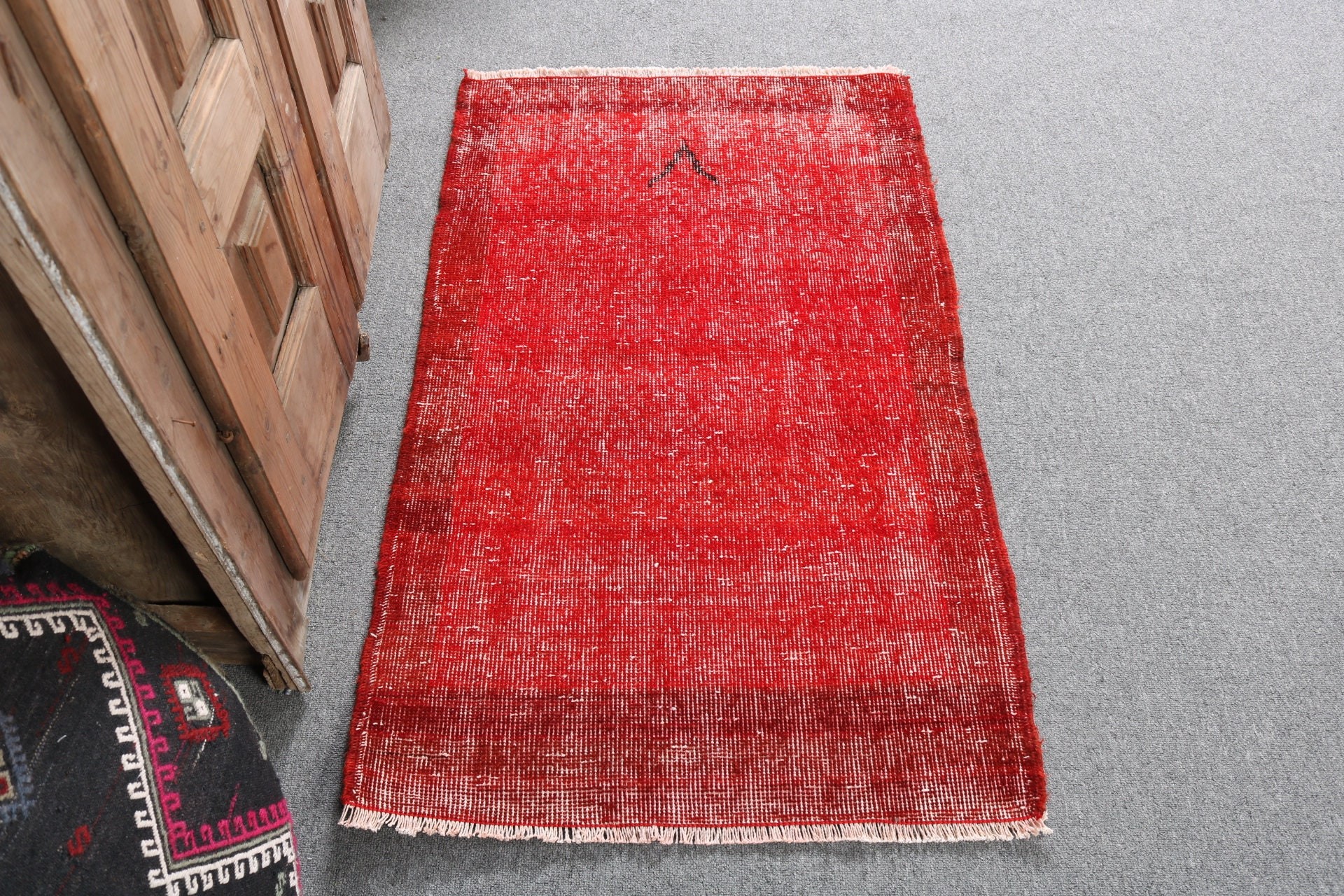 Kırmızı Mutfak Halısı, Banyo Halıları, Vintage Halılar, Çocuk Halıları, Banyo Halıları, Nötr Halı, Türk Halıları, 2.2x3.7 ft Küçük Halı, Oushak Halı