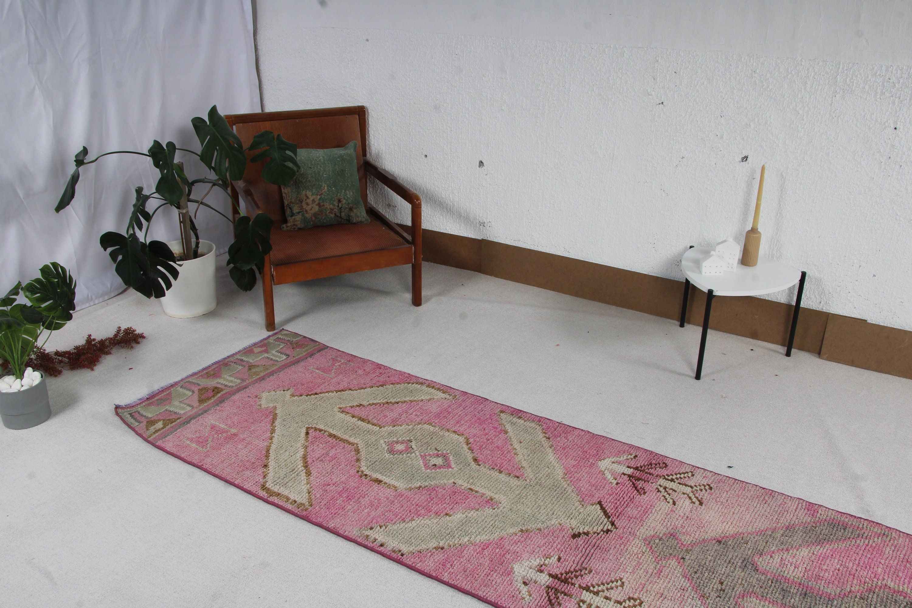 Pink  2.8x10.8 ft Runner Rug, Vintage Rugs, Anatolian Rugs, Vintage Runner Rug, Oushak Rugs, Turkish Rugs, Corridor Rugs