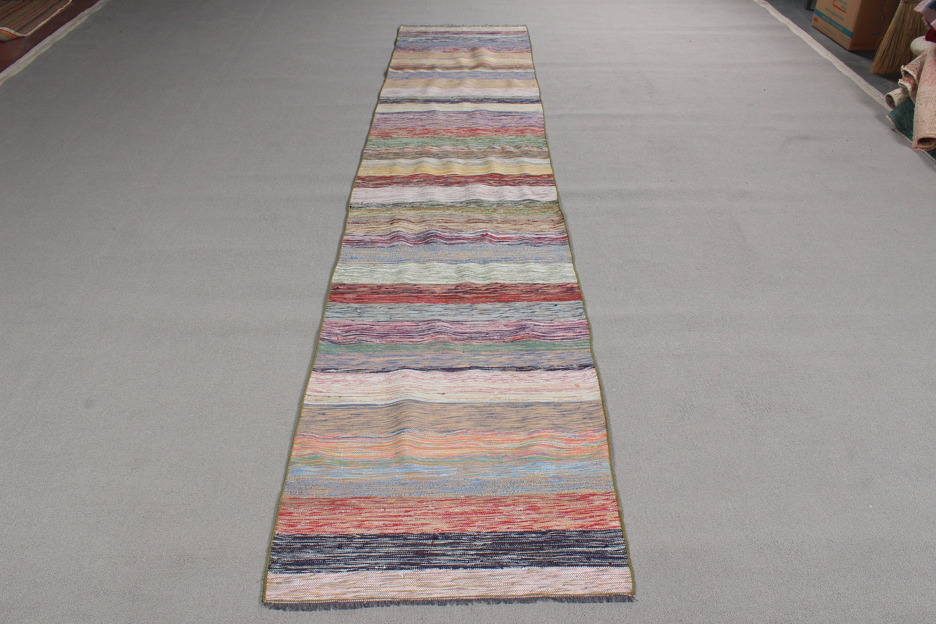 2.3x11.2 ft Runner Rugs, Cool Rug, Vintage Rug, Corridor Rug, Kitchen Rugs, Kilim, Rainbow Oriental Rugs, Bedroom Rug, Turkish Rugs