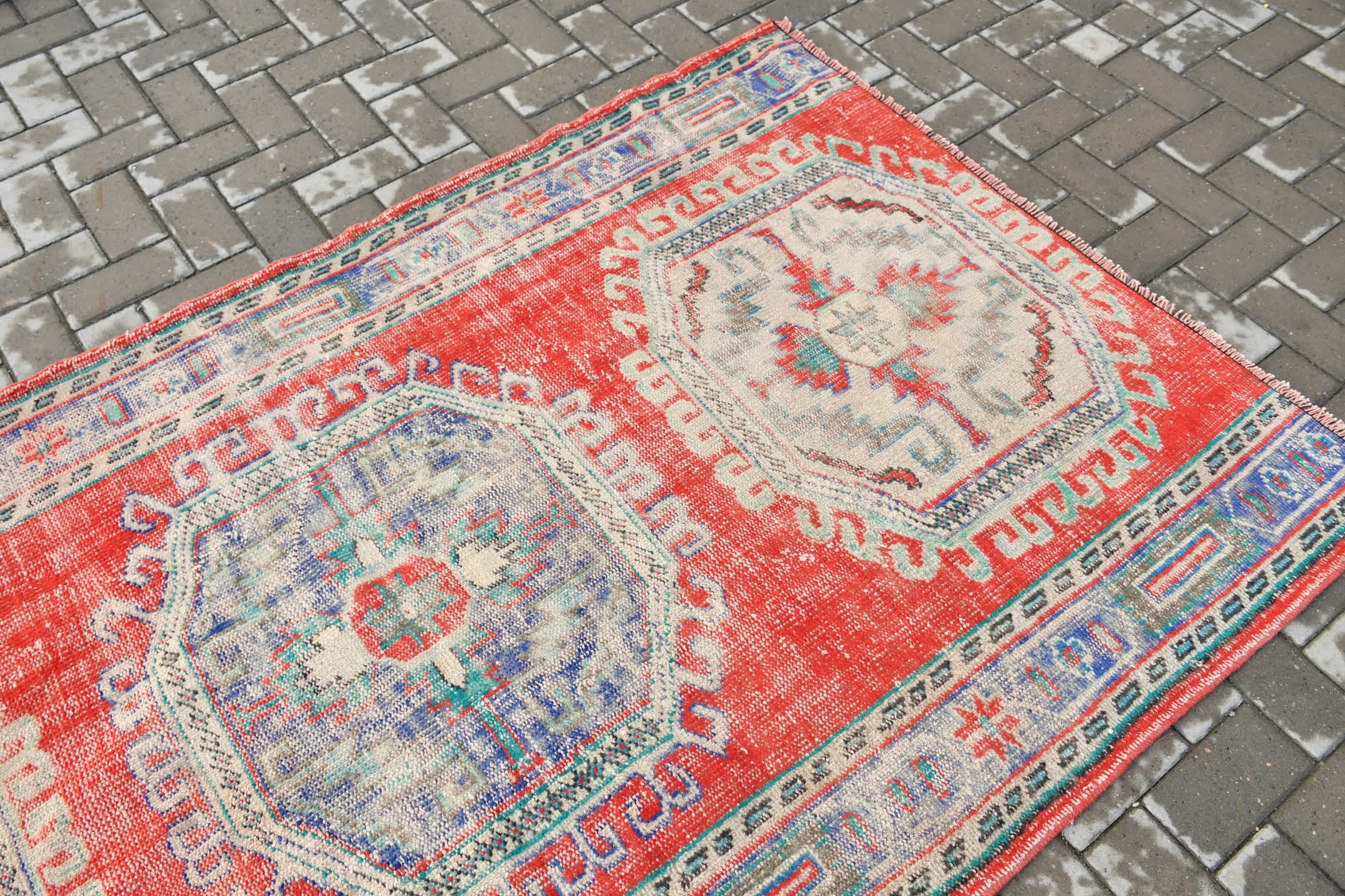 Home Decor Rug, 4.4x7.8 ft Area Rugs, Red Kitchen Rug, Moroccan Rugs, Dining Room Rug, Vintage Rug, Rugs for Floor, Turkish Rugs, Cute Rug