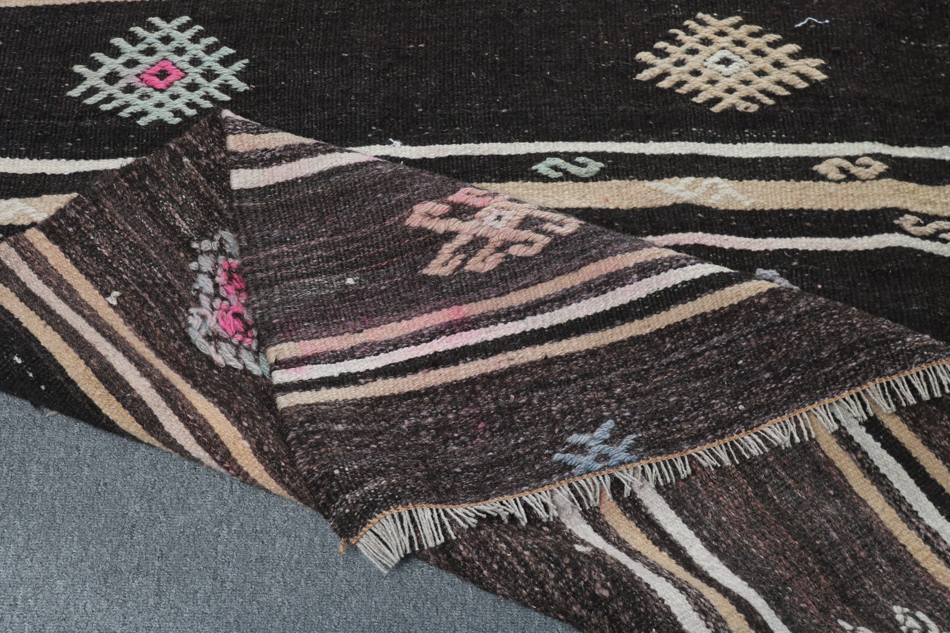 Siyah Fas Halıları, Büyük Boho Halısı, Lüks Halı, Türk Halıları, 5.9x10.8 ft Büyük Halı, Oryantal Halılar, Vintage Halı, Oturma Odası Halısı, Kilim