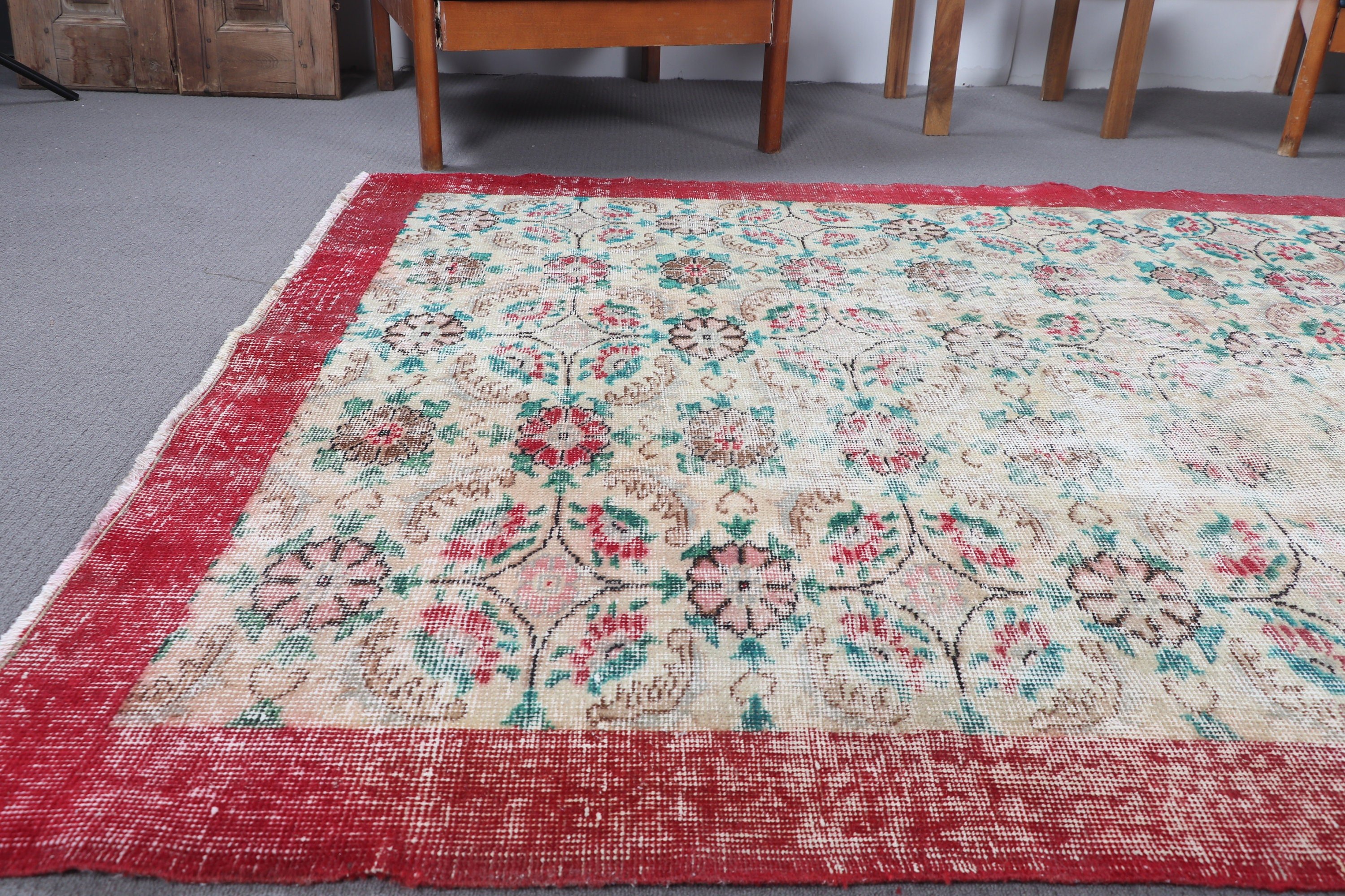 5.1x8 ft Büyük Halı, Bej Anadolu Halıları, Geniş Alan Halıları, Vintage Halı, Yatak Odası Halısı, Oturma Odası Halısı, Türk Halısı, Oushak Halısı, Yün Halısı