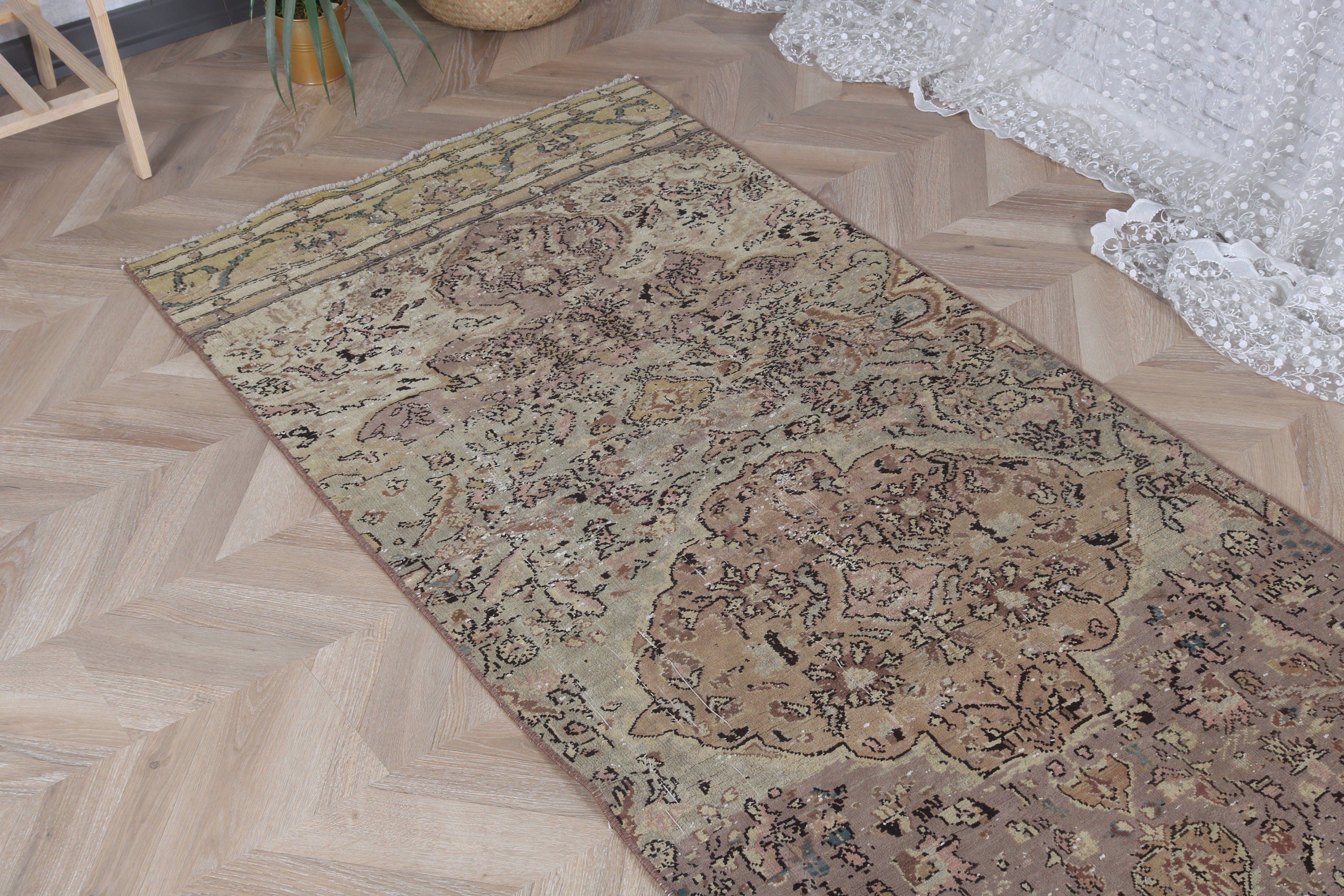 Kahverengi Oushak Halı, 2.9x7.9 ft Runner Halıları, Beni Ourain Runner Halıları, Nötr Halılar, Vintage Halı, Koridor Halıları, Türk Halısı, Boho Halıları