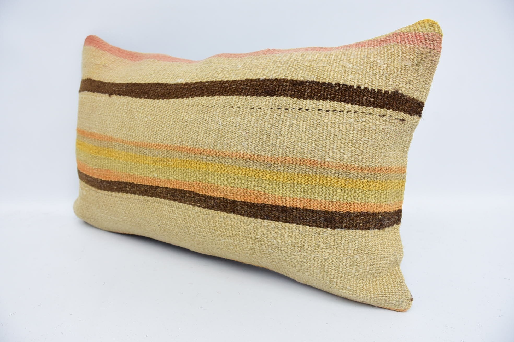 12"x20" Beige Cushion Cover, Rustic Pillow Cover, Interior Designer Pillow, Turkish Pillow, Throw Kilim Pillow, Pet Cushion Case