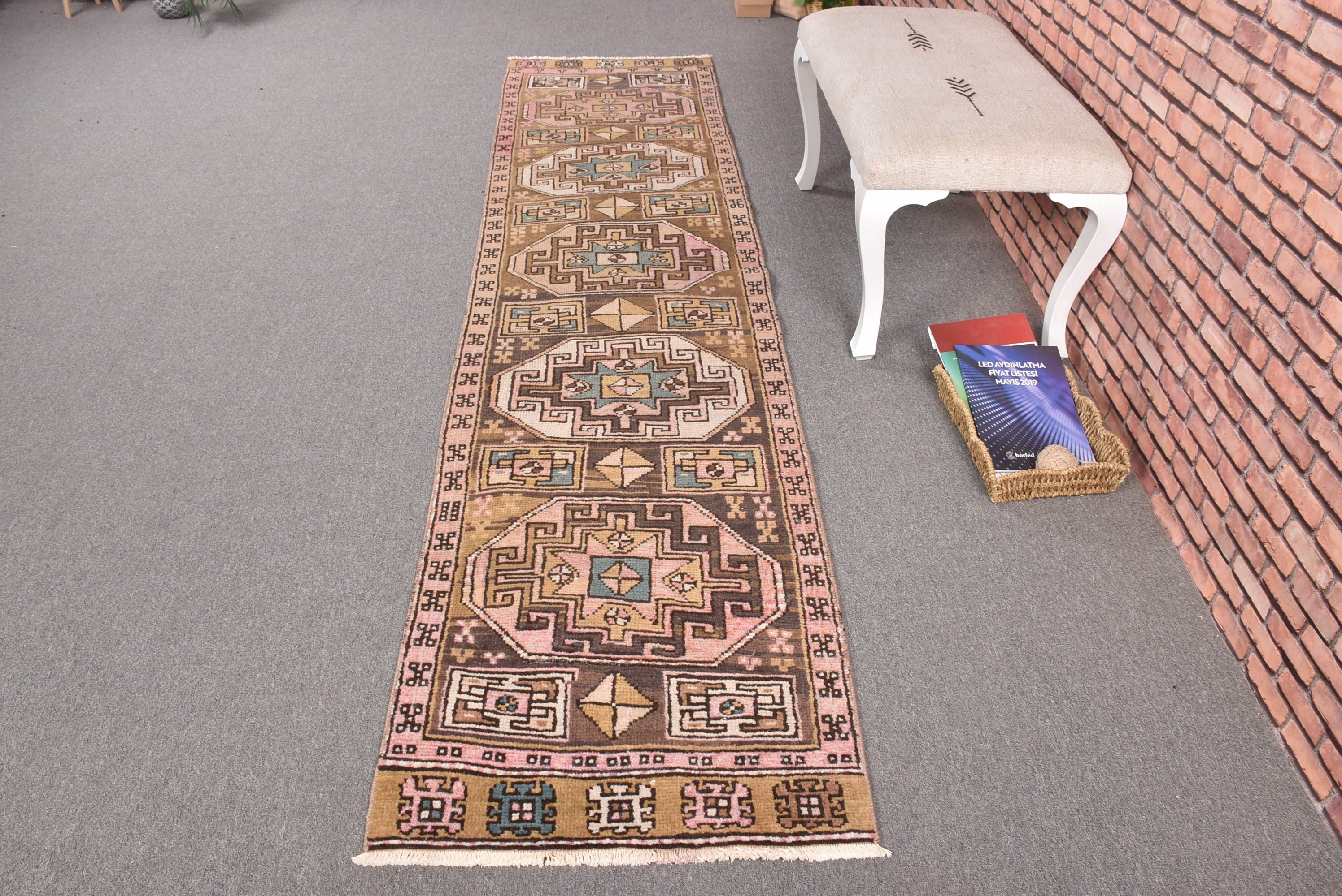 Turkish Rug, Neutral Rug, 2.2x9.7 ft Runner Rug, Oushak Rugs, Vintage Rugs, Bronze Anatolian Rugs, Vintage Runner Rugs, Hallway Rugs