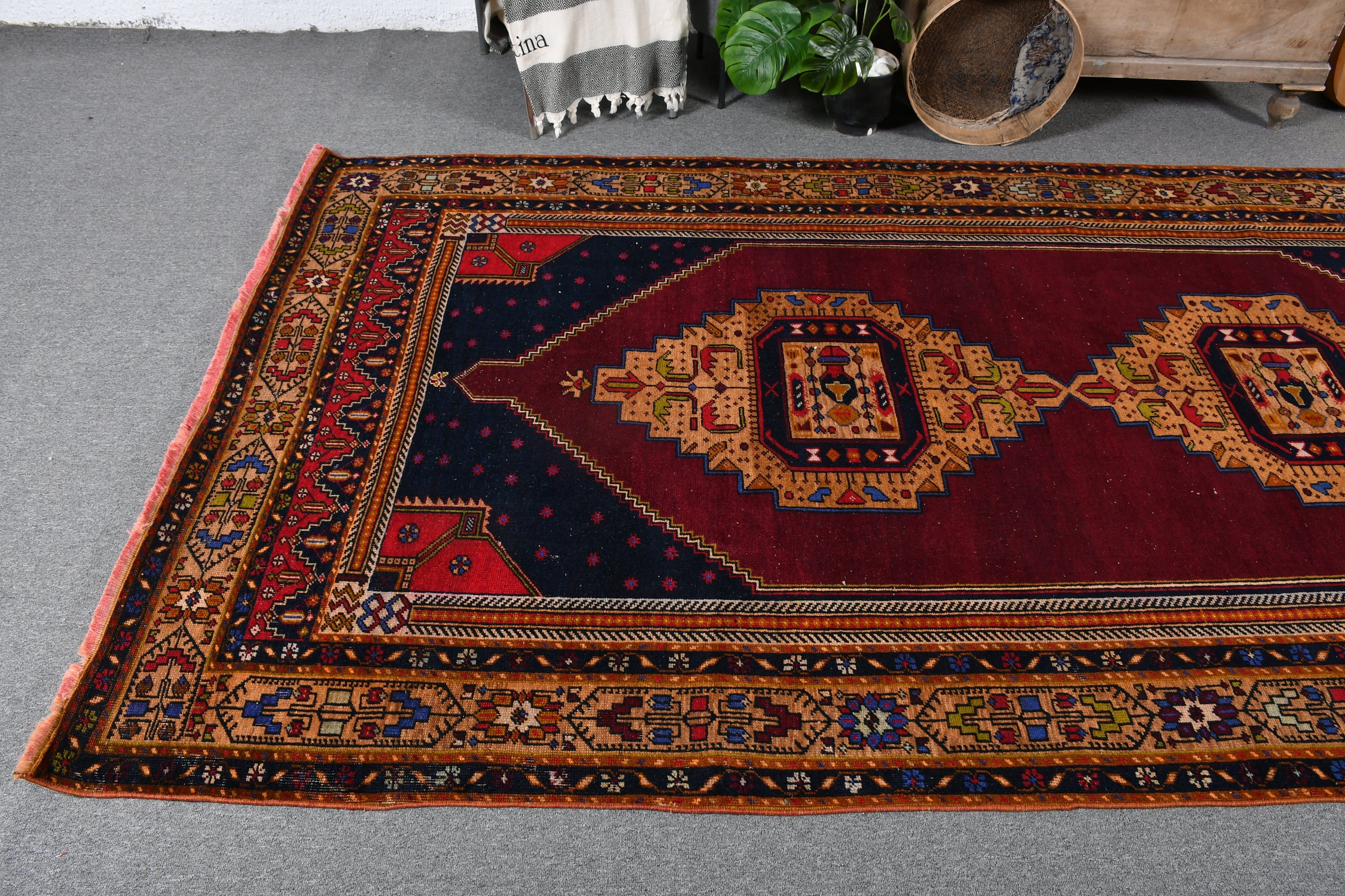 Türk Halısı, Yer Halısı, Vintage Halılar, 5.2x10.2 ft Büyük Halılar, Tasarımcı Halısı, Kırmızı Ev Dekor Halısı, Oturma Odası Halısı, Havalı Halı, Yemek Odası Halısı