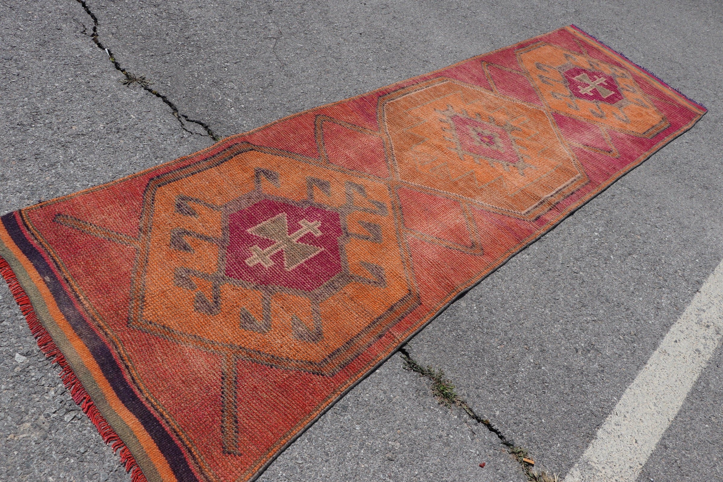 Fas Halısı, Antika Halı, Turuncu Antika Halı, Koridor Halıları, Kabile Halıları, Koridor Halısı, 3x10.5 ft Koşucu Halısı, Türk Halısı, Vintage Halılar