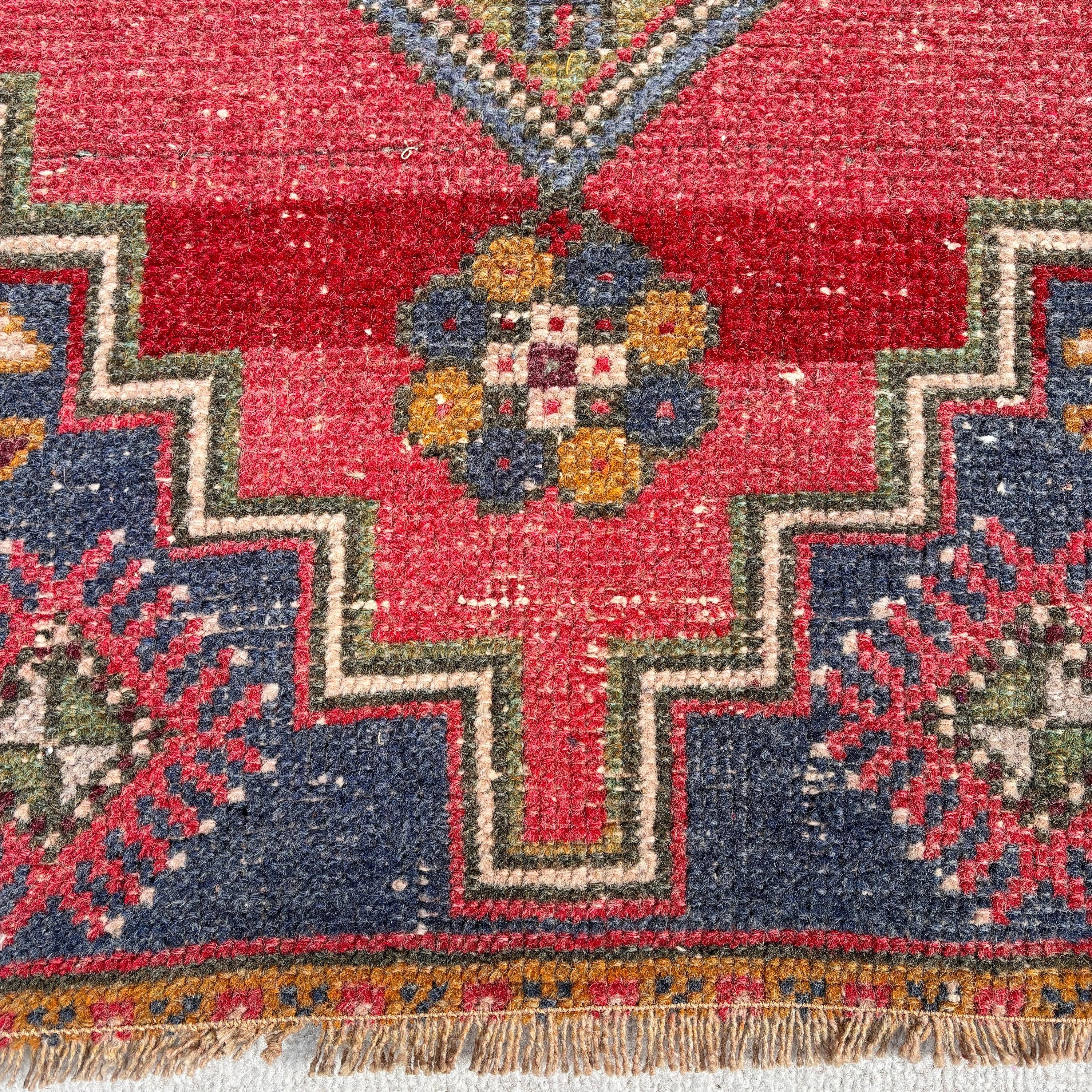 Kırmızı Nötr Halı, Modern Halılar, Vintage Halı, Türk Halıları, 1,7x3,3 ft Küçük Halılar, Boho Halı, Yatak Odası Halısı, Banyo Halıları, Duvara Asılı Halılar