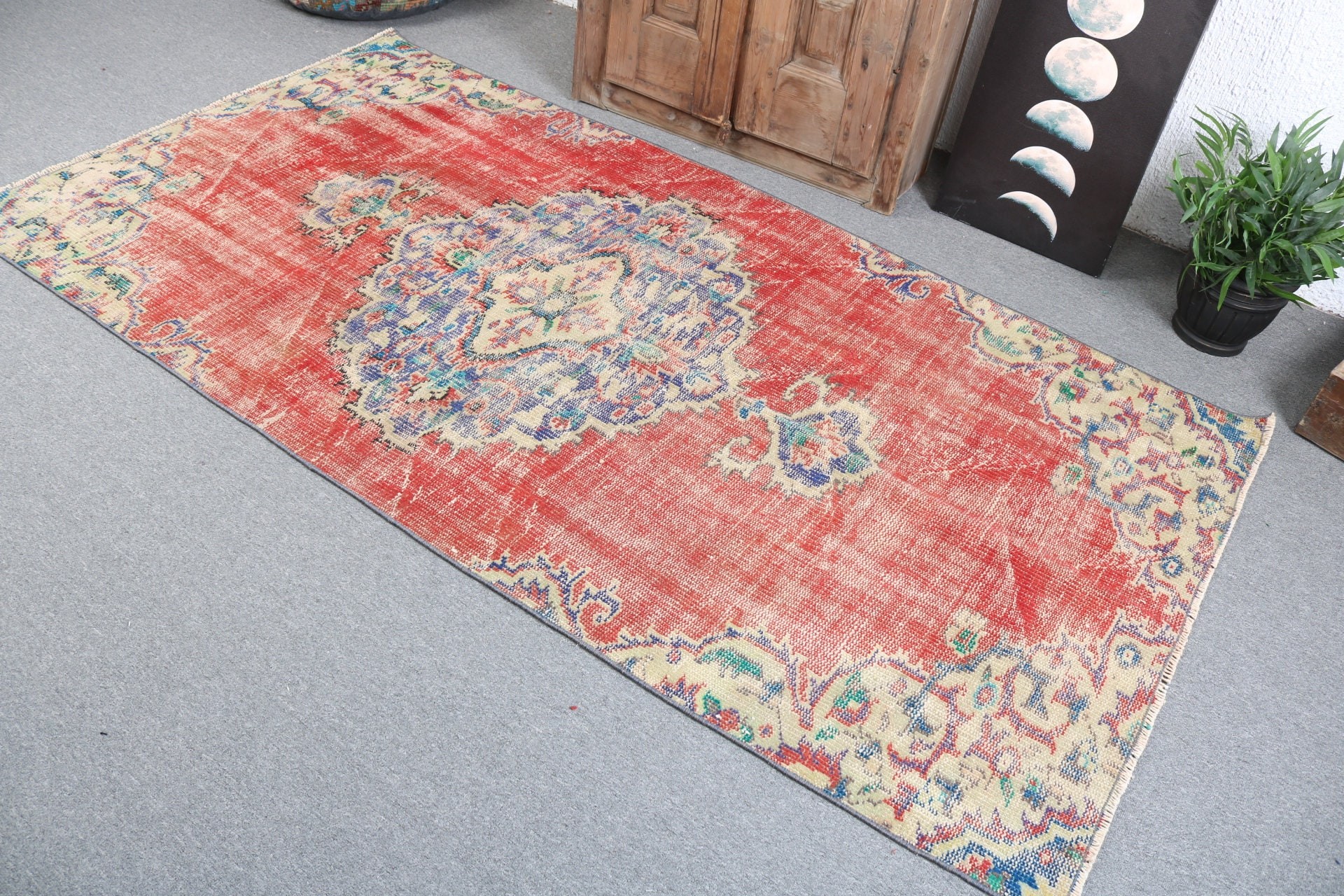 Vintage Rugs, 4.1x7.8 ft Area Rugs, Boho Rugs, Kitchen Rug, Rugs for Living Room, Turkish Rug, Floor Rugs, Red Bedroom Rug