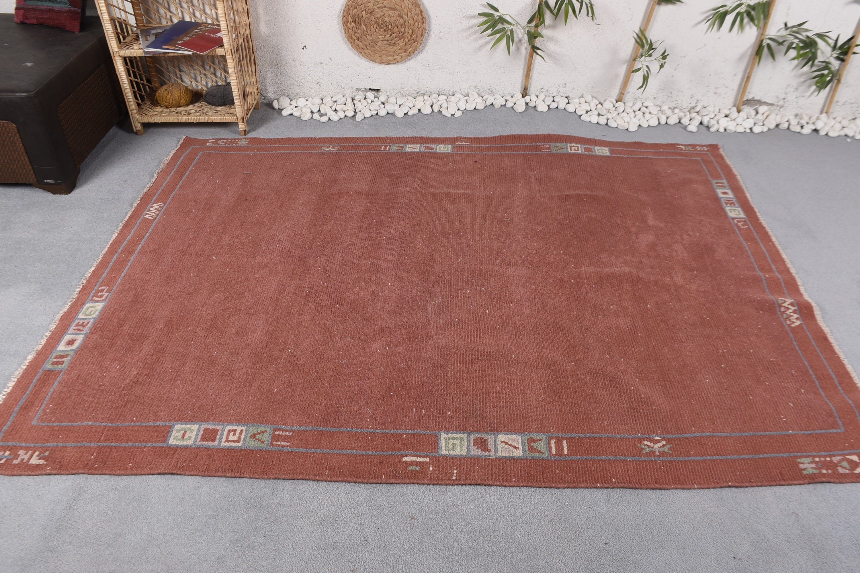 Dining Room Rugs, 5.6x7.4 ft Large Rug, Turkish Rug, Oushak Rug, Oriental Rug, Vintage Rug, Rugs for Living Room, Bronze Bedroom Rug