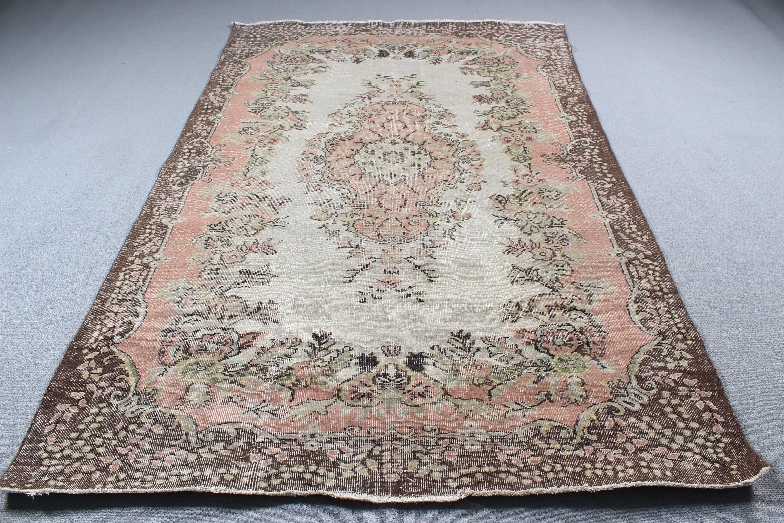 6.1x9.5 ft Büyük Halılar, Oushak Halı, Yer Halıları, Salon Halıları, Vintage Dekor Halıları, Vintage Halı, Türk Halıları, Bej Boho Halıları, Büyük Boho Halıları