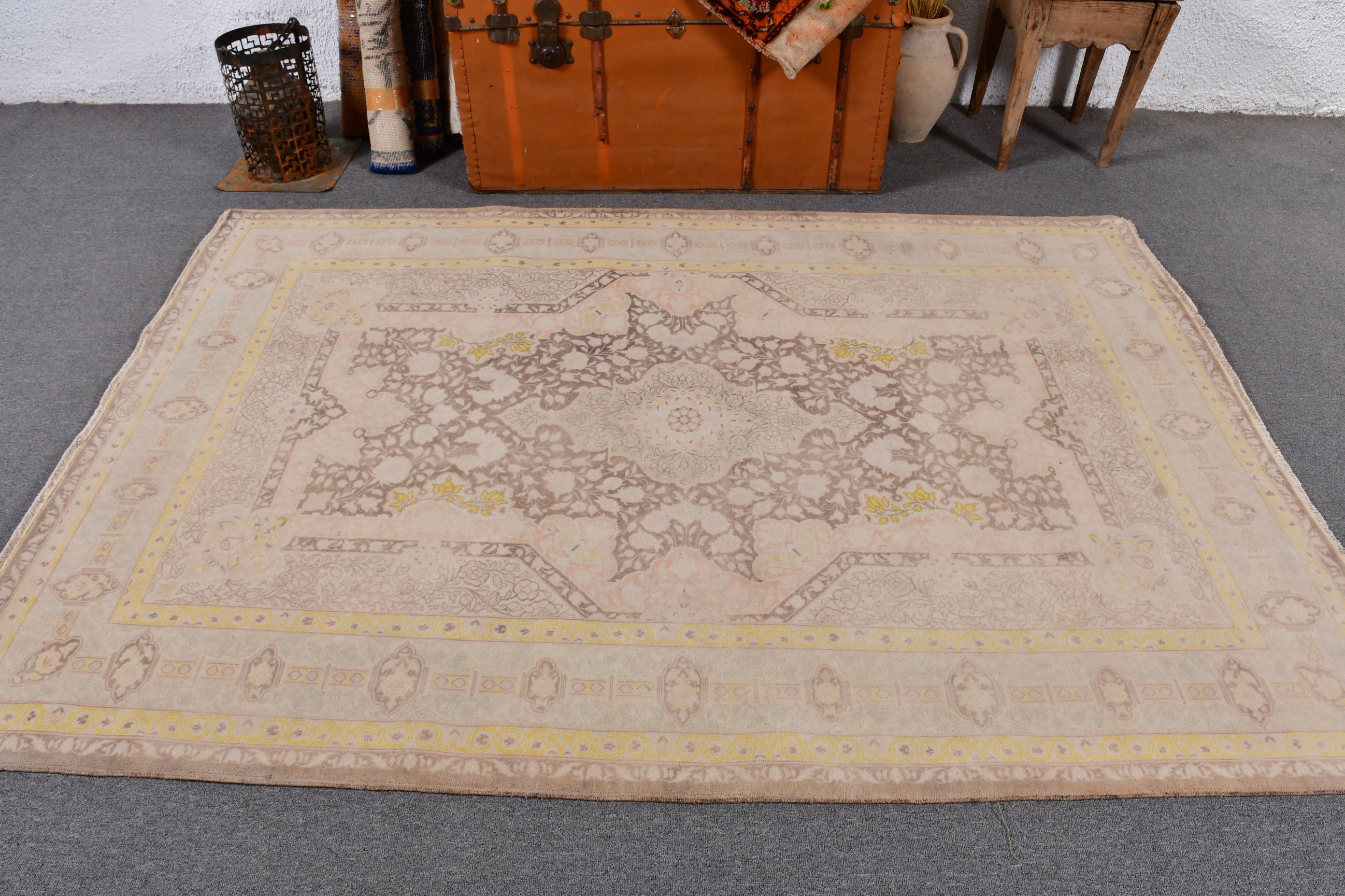 Türk Halıları, Ev Dekorasyonu Halısı, Sanatsal Halılar, 4,9x7 ft Alan Halısı, Mutfak Halısı, Boho Halıları, Kahverengi Oryantal Halılar, Oushak Bölge Halısı, Vintage Halılar