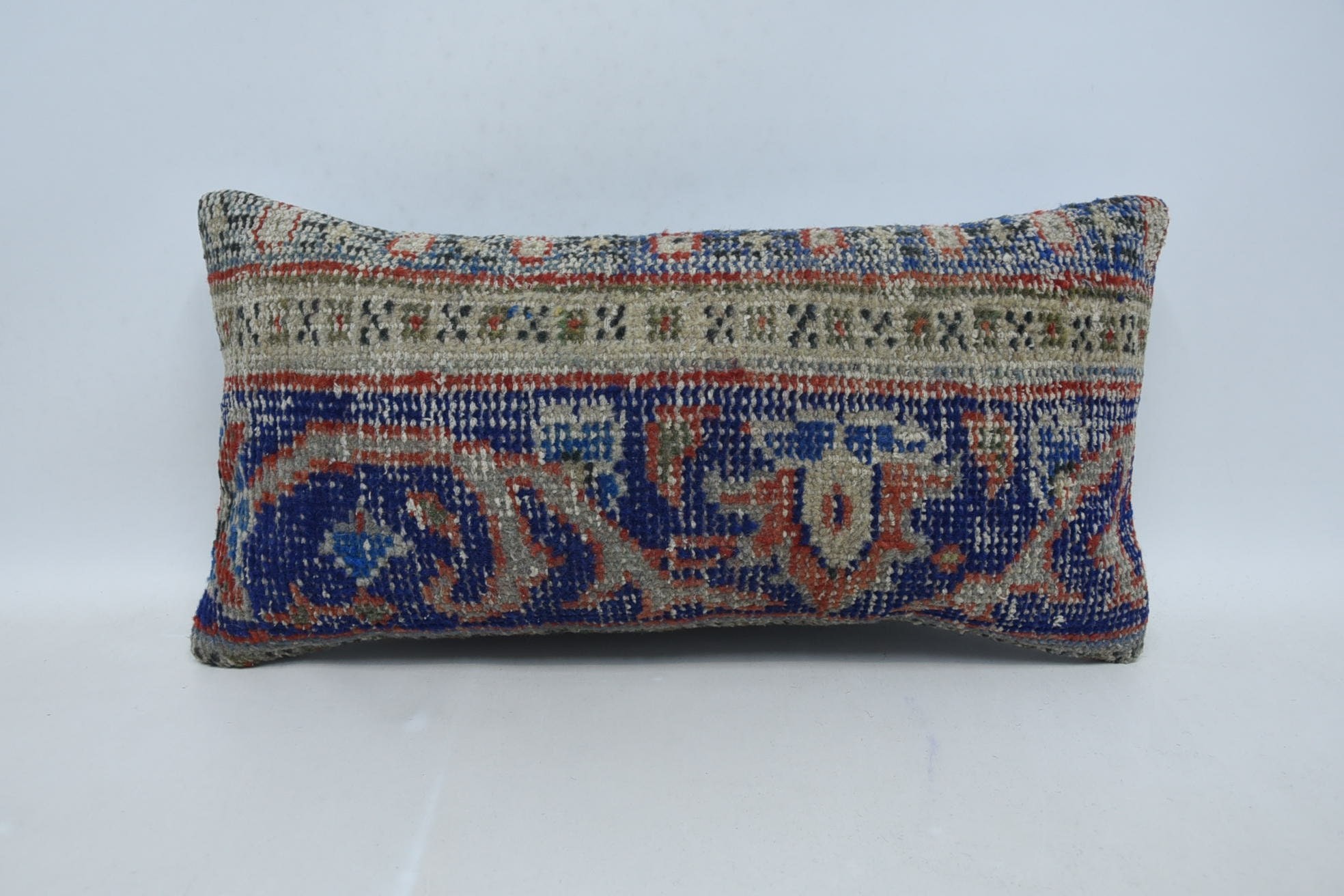 Car Cushion Cover, Pattern Throw Cushion Cover, Pillow for Sofa, Turkish Kilim Pillow, Antique Pillows, 12"x24" Blue Cushion Case