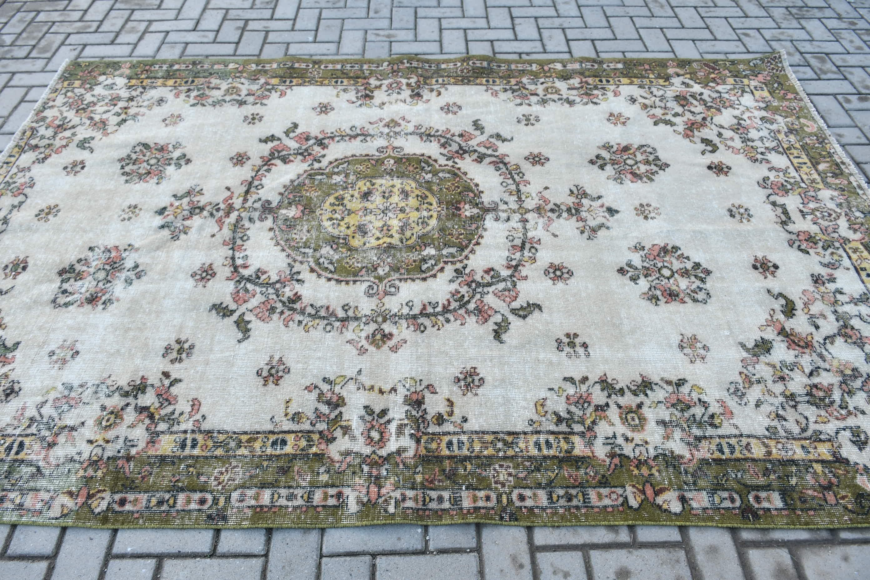 Vintage Halılar, Bej Yer Halıları, Oryantal Halılar, Yer Halısı, 6x8,9 ft Büyük Halı, Vintage Dekor Halı, Türk Halısı, Salon Halıları, Oturma Odası Halıları