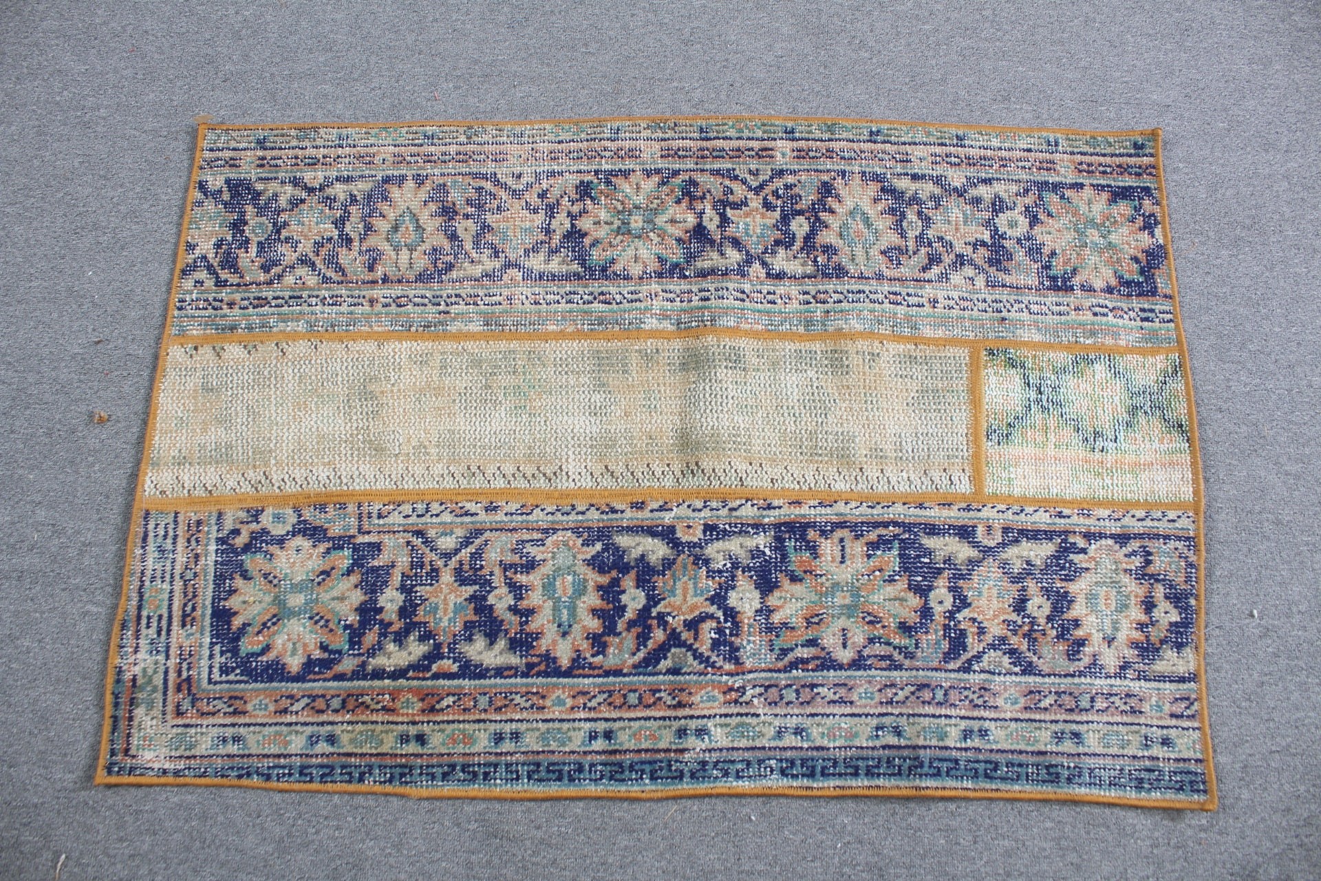 Mavi Oryantal Halı, Türk Halısı, Vintage Halı, 2.4x3.6 ft Küçük Halı, Banyo Halısı, Havalı Halılar, Sevimli Banyo Paspas Halısı, Oryantal Halı, Duvara Asılı Halı