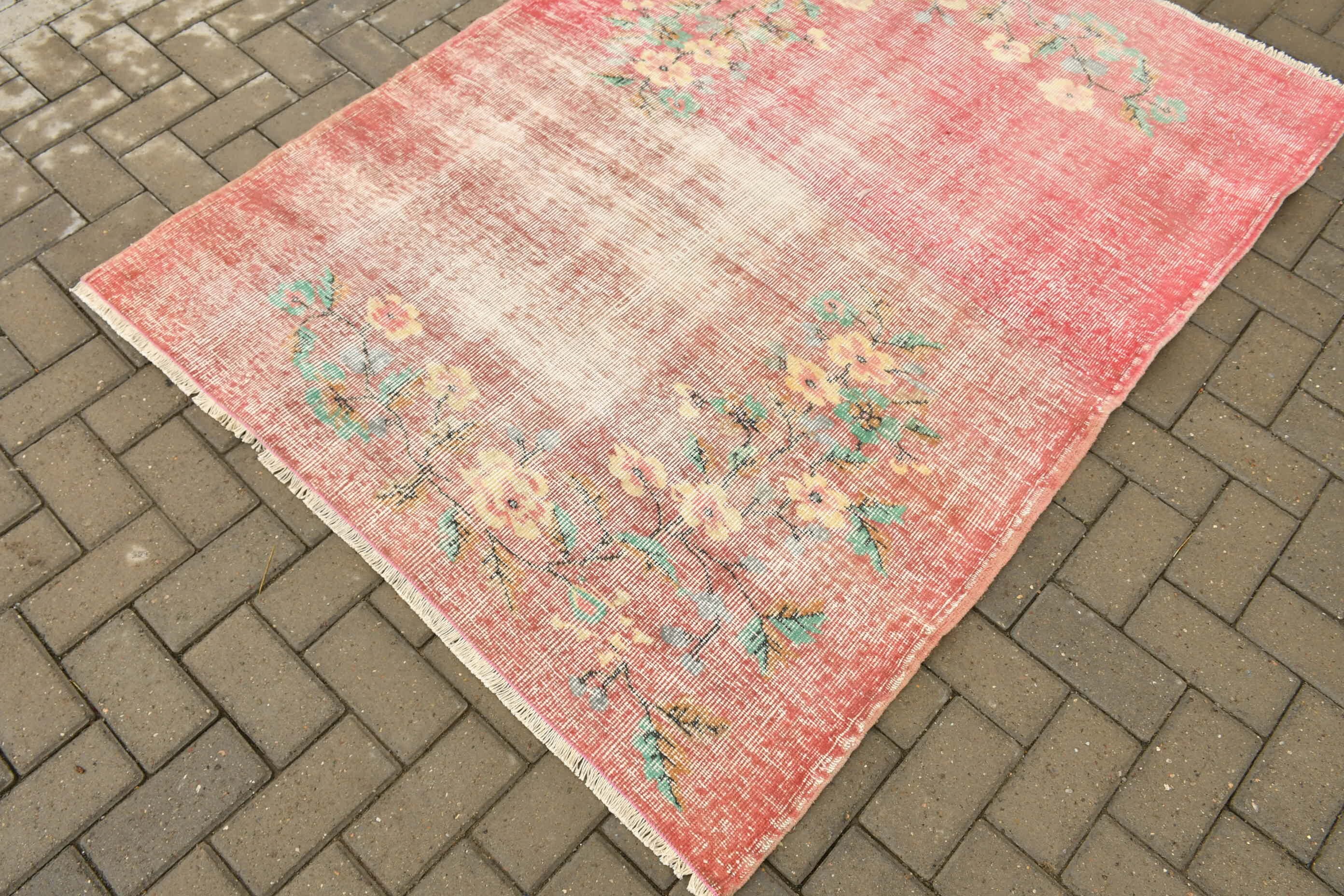 Oriental Rugs, Kitchen Rug, Pastel Rugs, 4.2x5.7 ft Accent Rug, Vintage Rug, Antique Rug, Nursery Rugs, Pink Bedroom Rug, Turkish Rugs