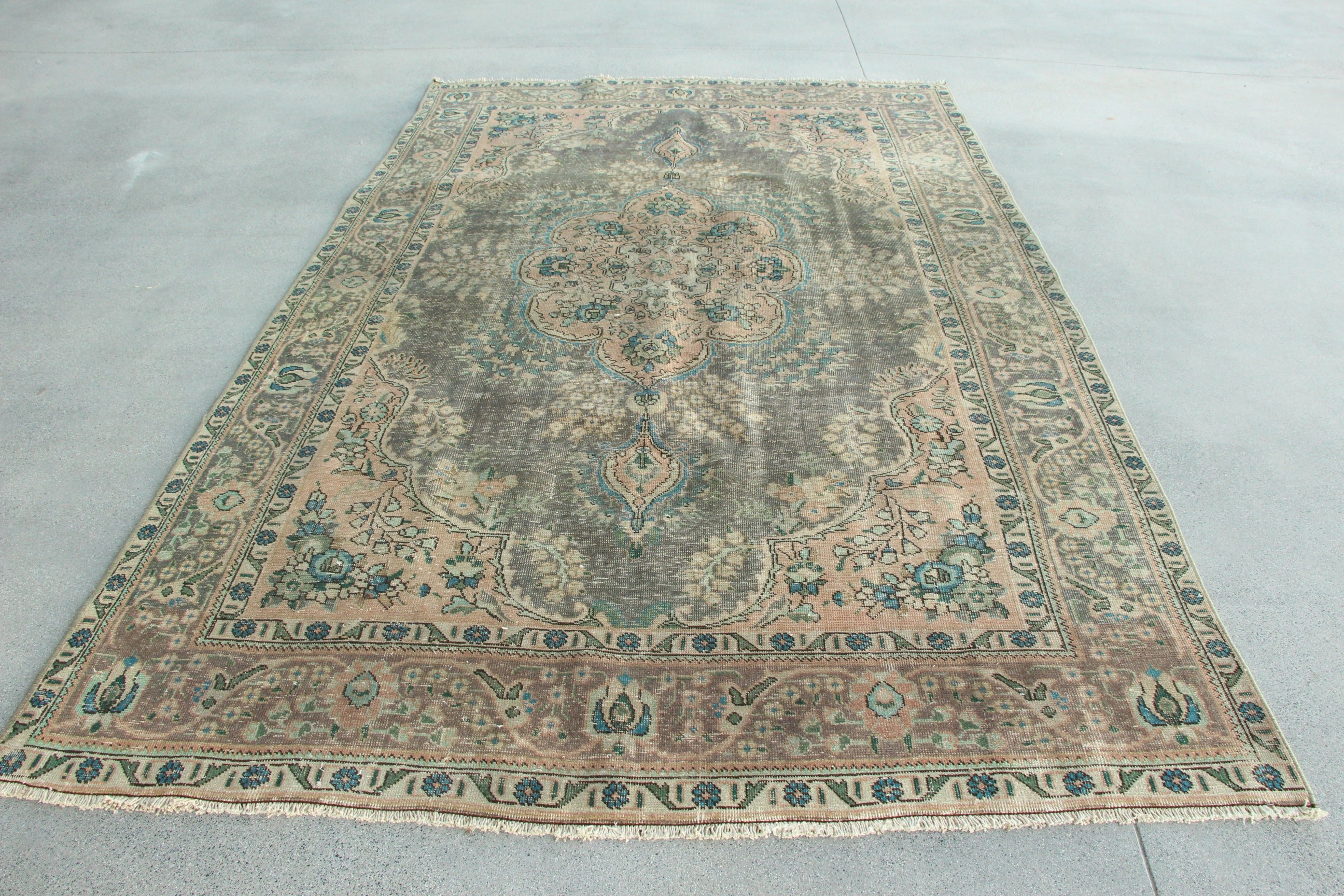 Vintage Halılar, Modern Halı, Büyük Vintage Halılar, 6.4x9.7 ft Büyük Halılar, Türk Halısı, Oturma Odası Halısı, Aztek Halısı, Antika Halılar, Kahverengi Yer Halısı