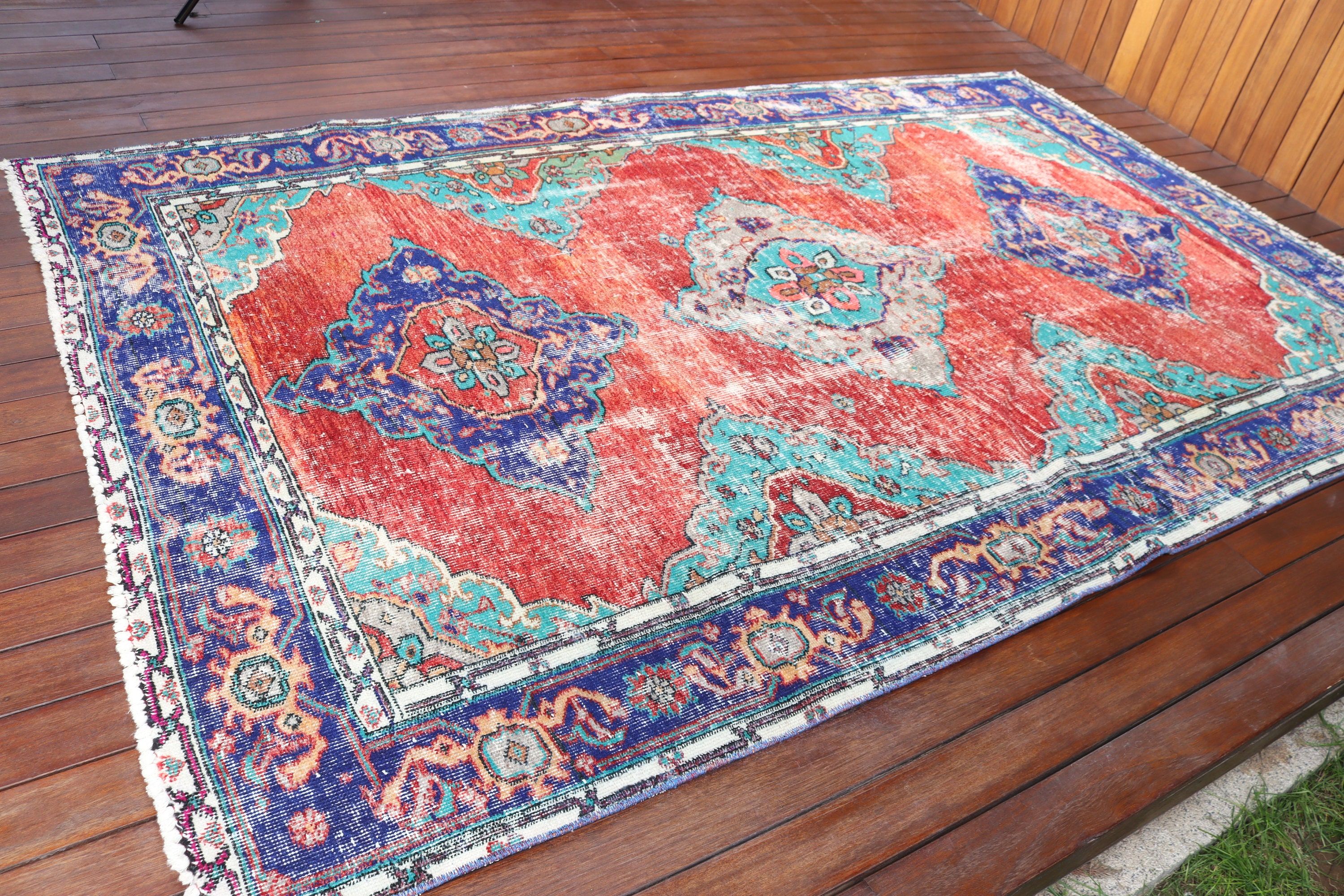 5.6x9.2 ft Büyük Halı, Yer Halısı, Boho Halısı, Büyük Oushak Halısı, Kırmızı El Dokuma Halıları, Vintage Halı, Oturma Odası Halıları, Türk Halısı, Açıklama Halıları