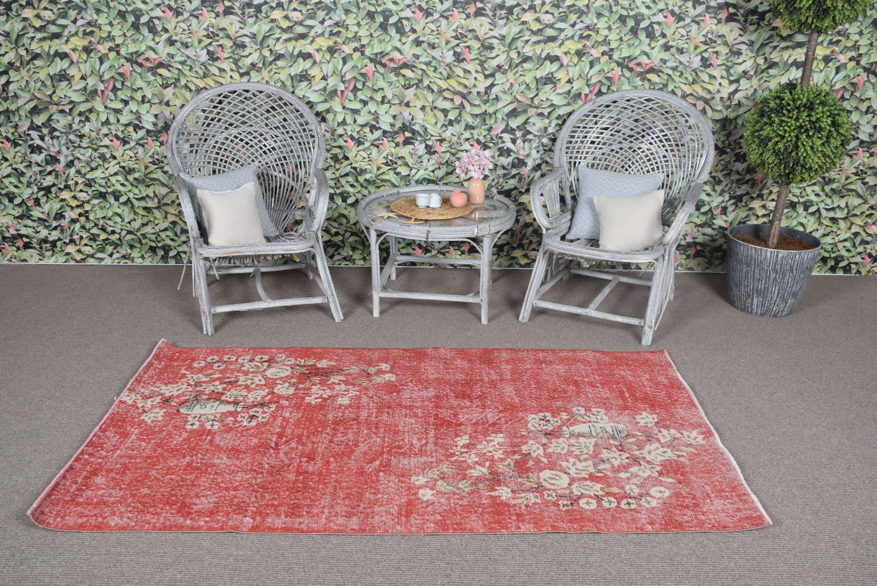 Red Home Decor Rug, Dining Room Rugs, 3.7x6.6 ft Area Rugs, Nursery Rugs, Kitchen Rugs, Art Rug, Anatolian Rug, Turkish Rugs, Vintage Rugs