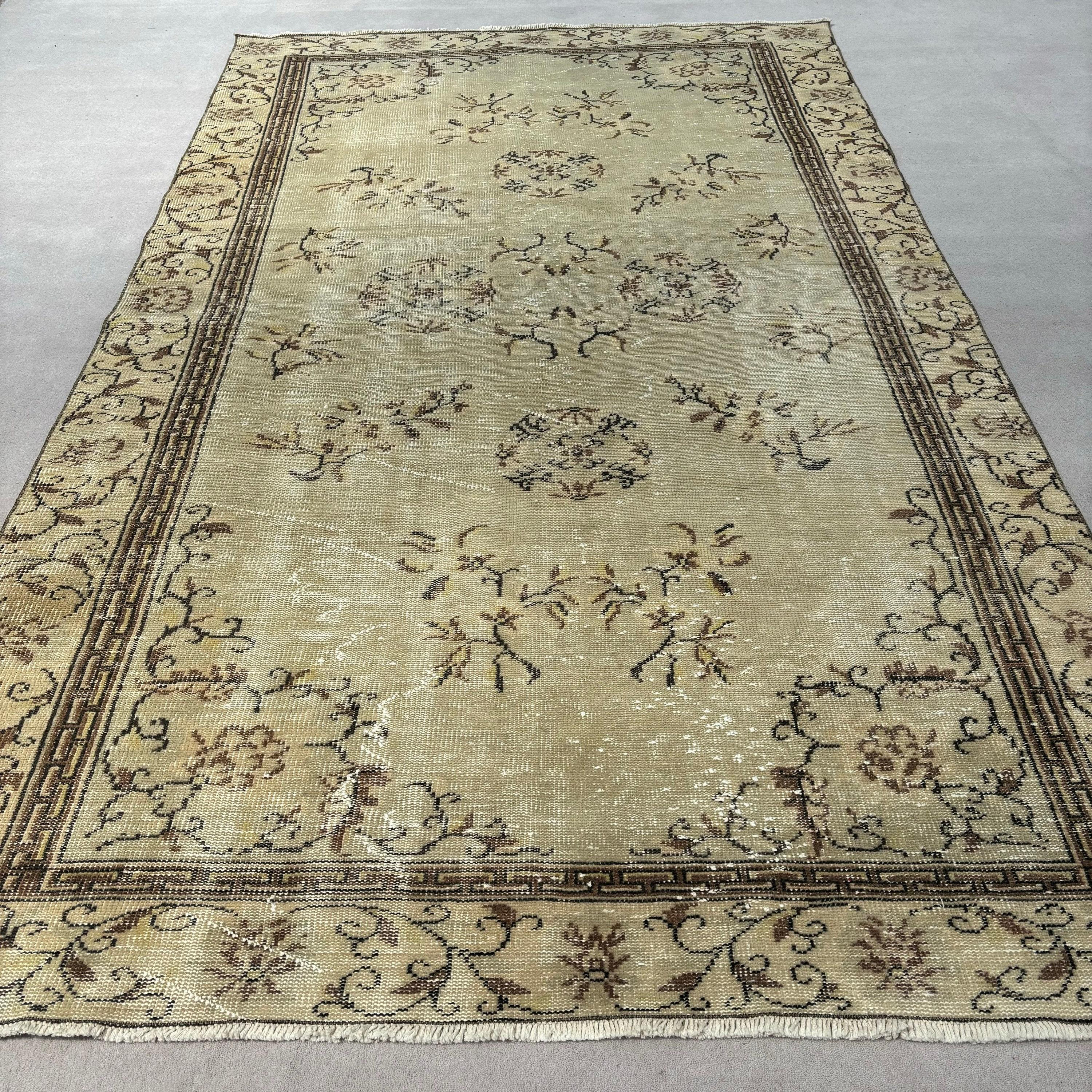 Vintage Halı, Modern Halı, Boho Halılar, Oturma Odası Halısı, Büyük Oushak Halısı, Düz Dokuma Halı, Bej 5.7x9.9 ft Büyük Halı, Türk Halısı