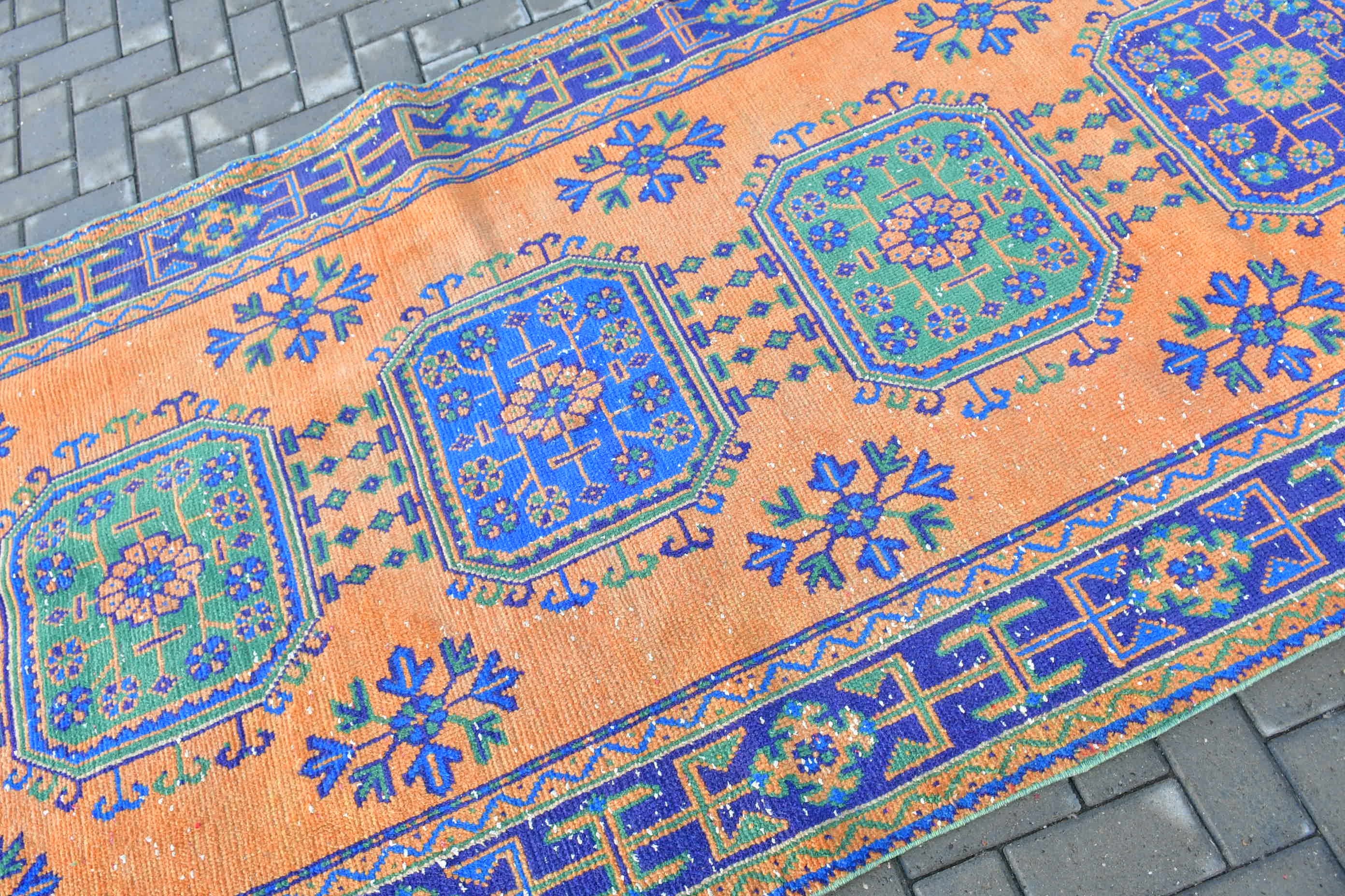 Turkish Rug, Orange Wool Rug, 4.6x11.1 ft Large Rug, Bright Rugs, Salon Rug, Oriental Rug, Rugs for Dining Room, Bedroom Rug, Vintage Rug