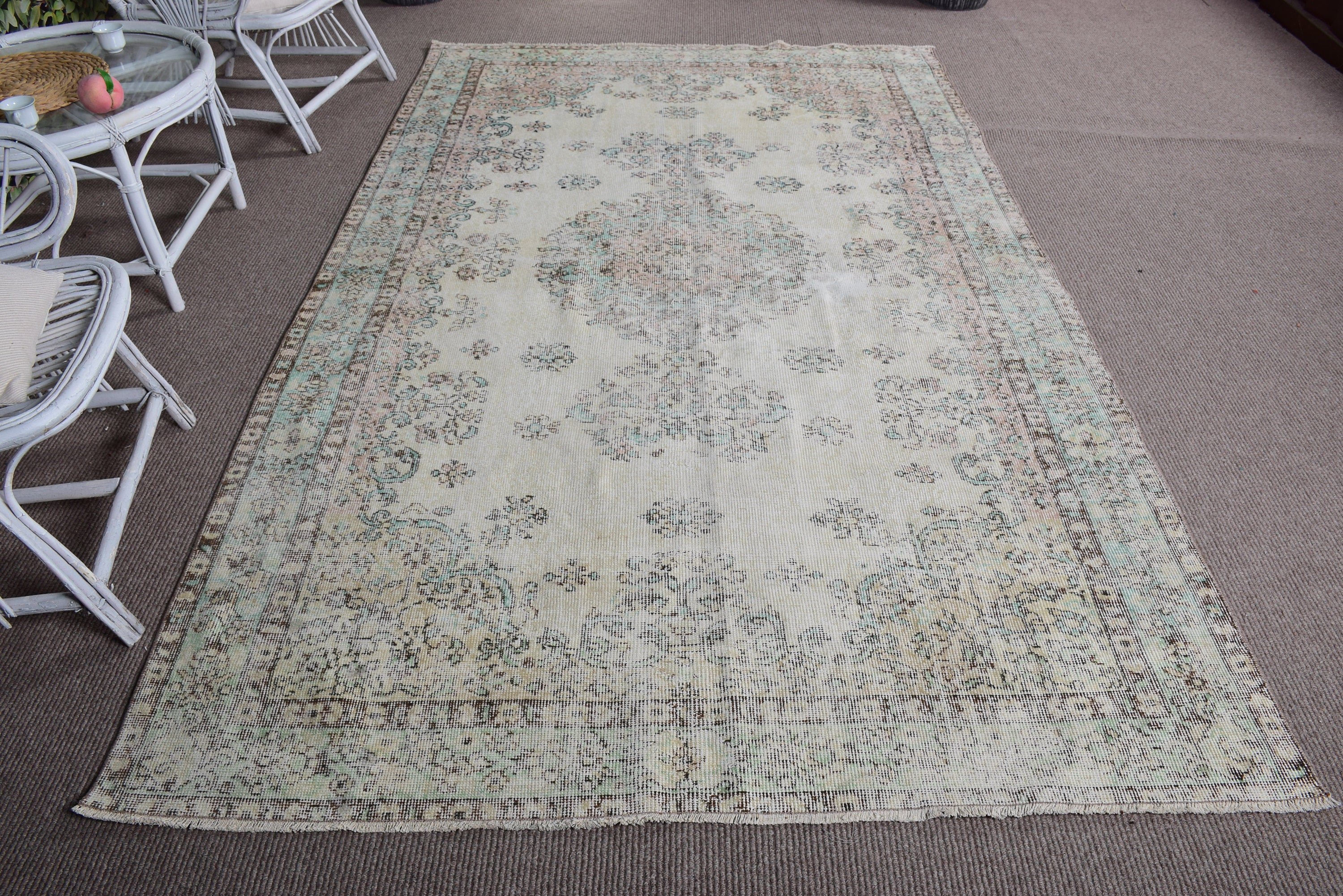 Büyük Oushak Halıları, 5.6x9.2 ft Büyük Halı, Büyük Vintage Halılar, Yer Halısı, Türk Halıları, Bej Nötr Halı, Vintage Halılar