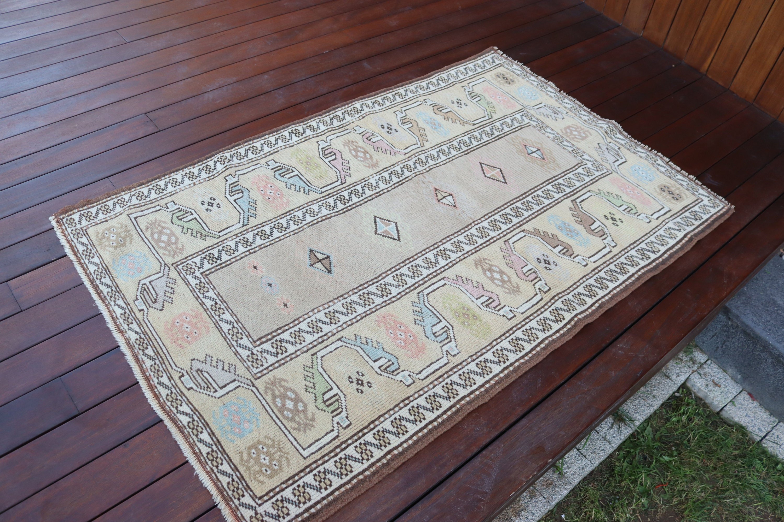 Turkish Rugs, Kitchen Rugs, Vintage Rugs, Aztec Rug, Oushak Rugs, Door Mat Rugs, Beige Antique Rugs, Bedroom Rug, 3x4.6 ft Small Rugs