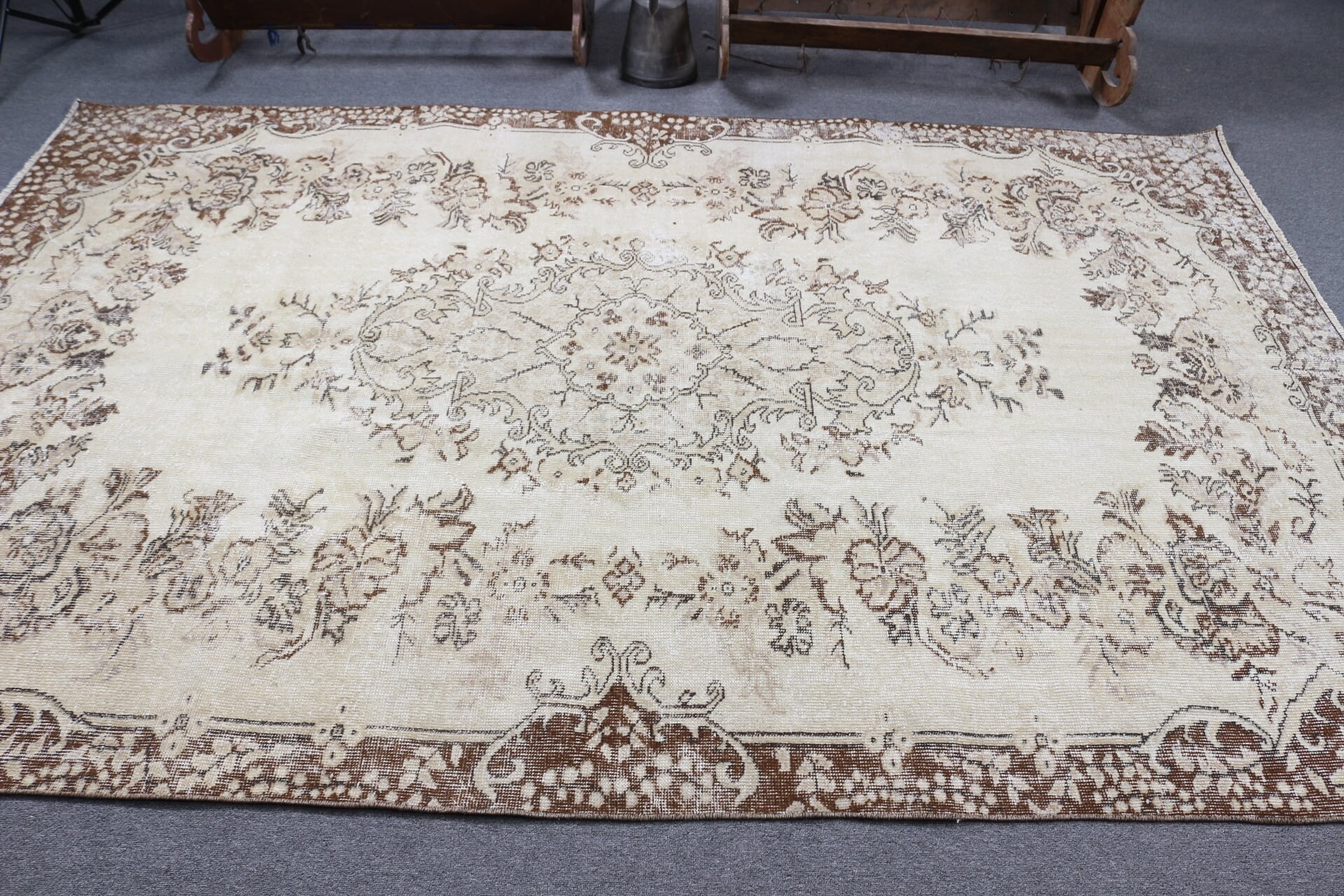 Salon Halıları, 5.8x9 ft Büyük Halılar, Türk Halısı, Vintage Halı, Mutfak Halıları, Salon Halısı, Oturma Odası Halısı, Bej Anadolu Halısı, Antik Halı