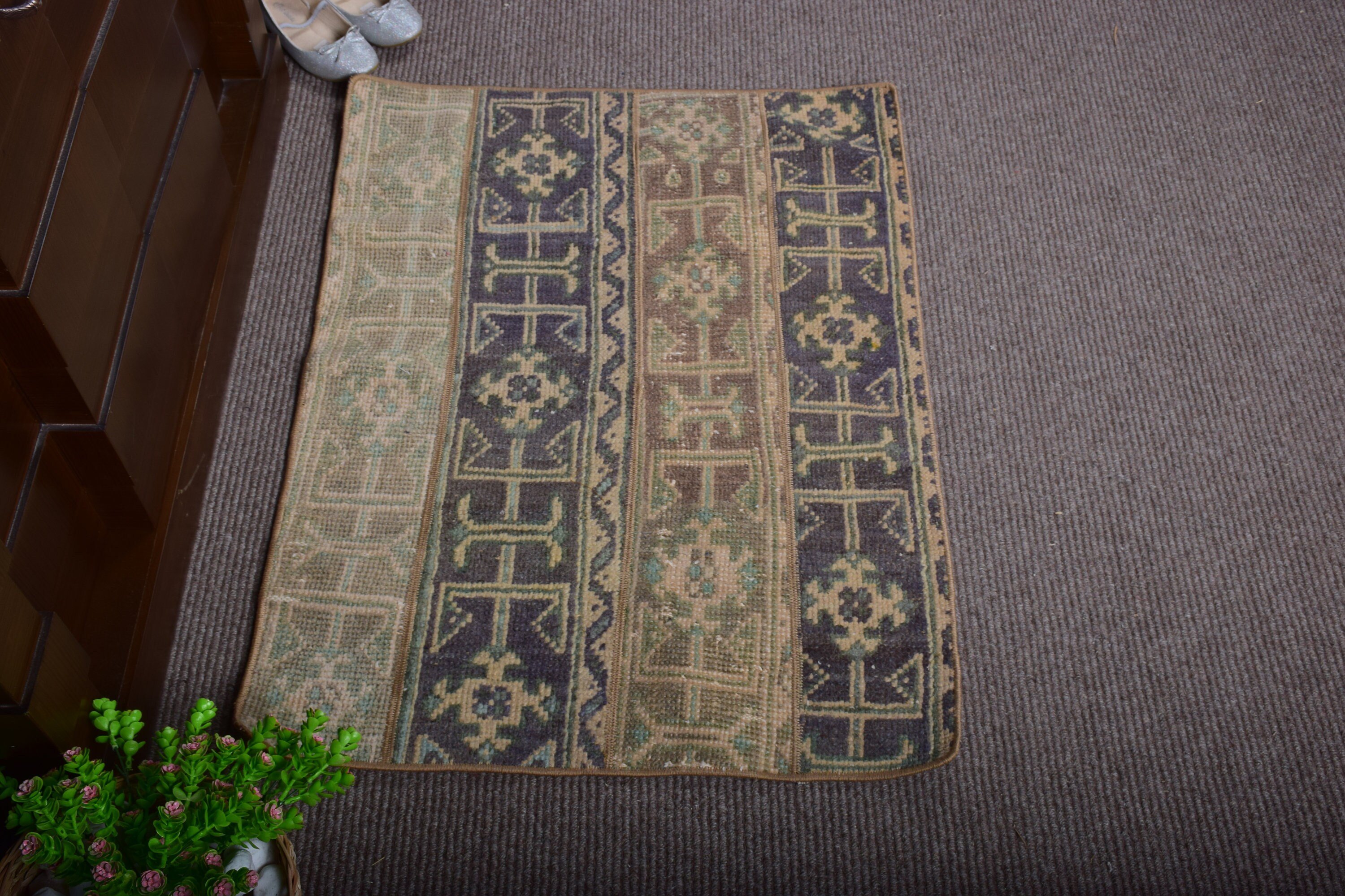 Vintage Rugs, Green Moroccan Rug, Car Mat Rug, Turkish Rug, Oriental Rugs, Kitchen Rug, Dorm Rug, 2.3x3 ft Small Rug