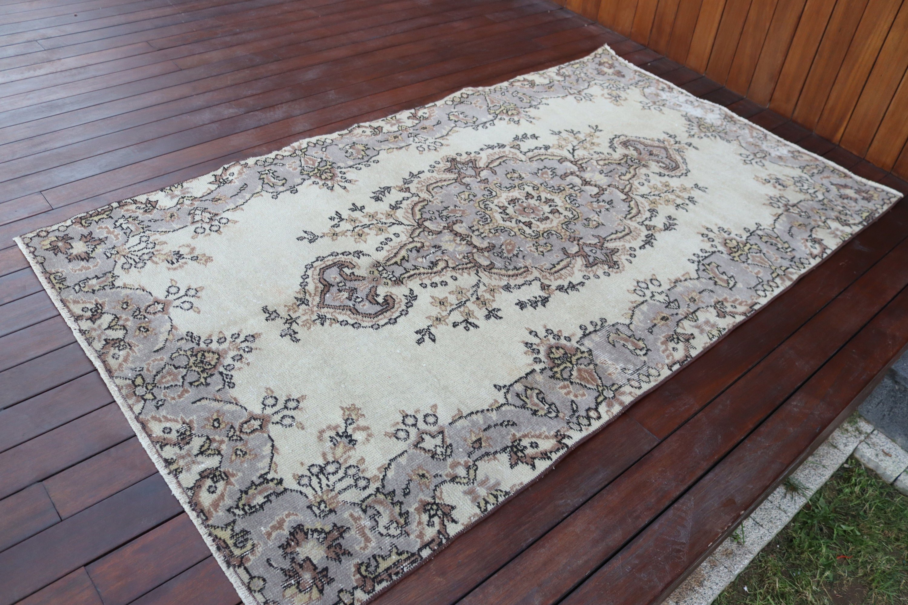 Mutfak Halıları, Bej İfade Halısı, Vintage Halı, 3,8x6,7 ft Alan Halıları, Yatak Odası Halısı, Oryantal Halılar, Türk Halıları, Boho Halısı