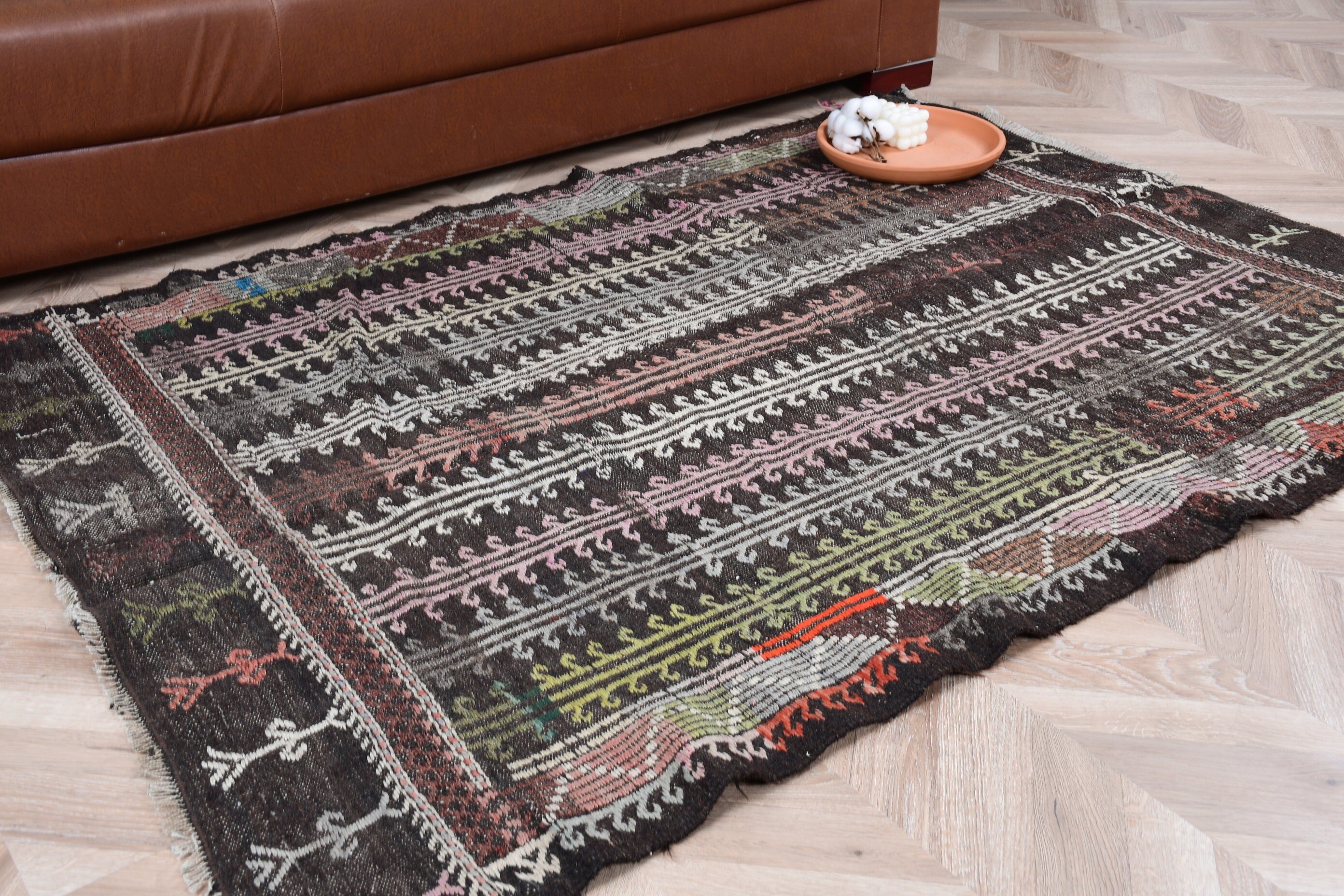 Ev Kilim, Nostaljik Kilim, Kahverengi Renkli Kilim, 124x175 cm Antre Kilim, Yatak odası Kilim, Giriş Kilim, Mutfak Kilim, Uşak Kilim