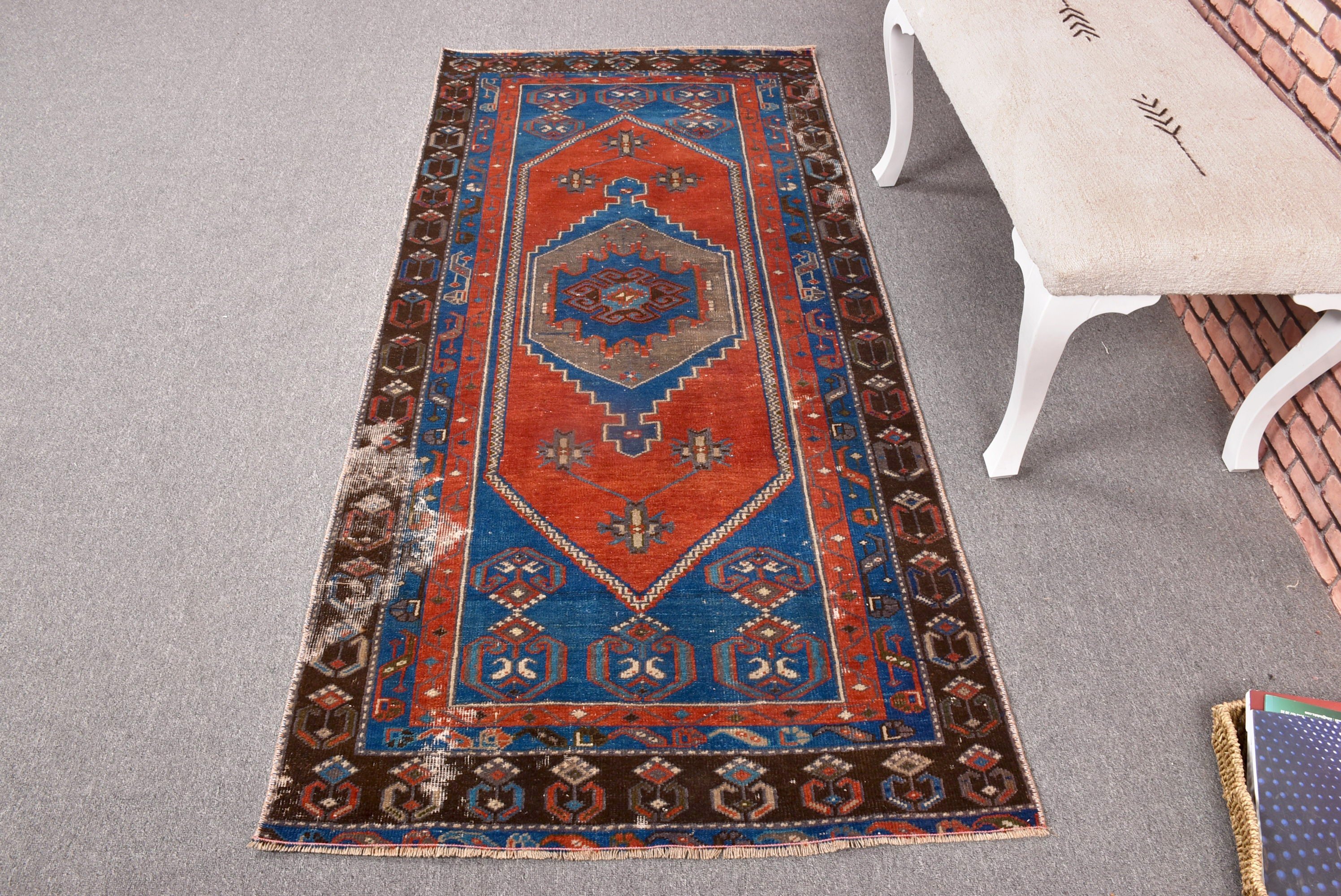 Mutfak Halıları, Yatak Odası Halıları, Vintage Vurgulu Halılar, Kırmızı Oushak Halıları, Vintage Halılar, 3.1x6.5 ft Vurgulu Halılar, Türk Halıları, Nötr Halılar