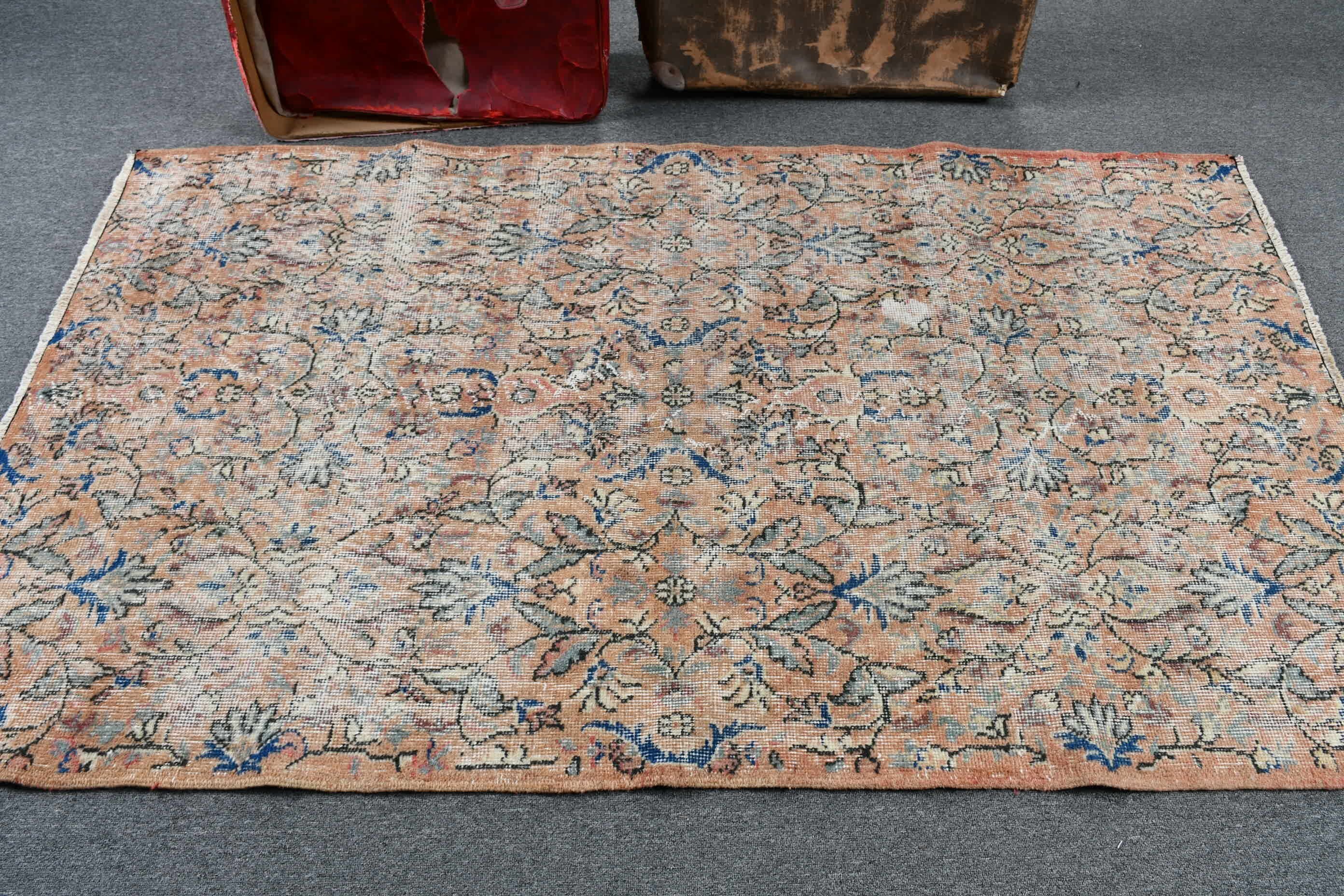 Oushak Halı, Turuncu Yün Halı, Vintage Halı, Türk Halıları, Yer Halıları, Oryantal Halı, Sanat Halısı, Çocuk Odası Halısı, 3,9x6,7 ft Alan Halısı, İç Mekan Halısı