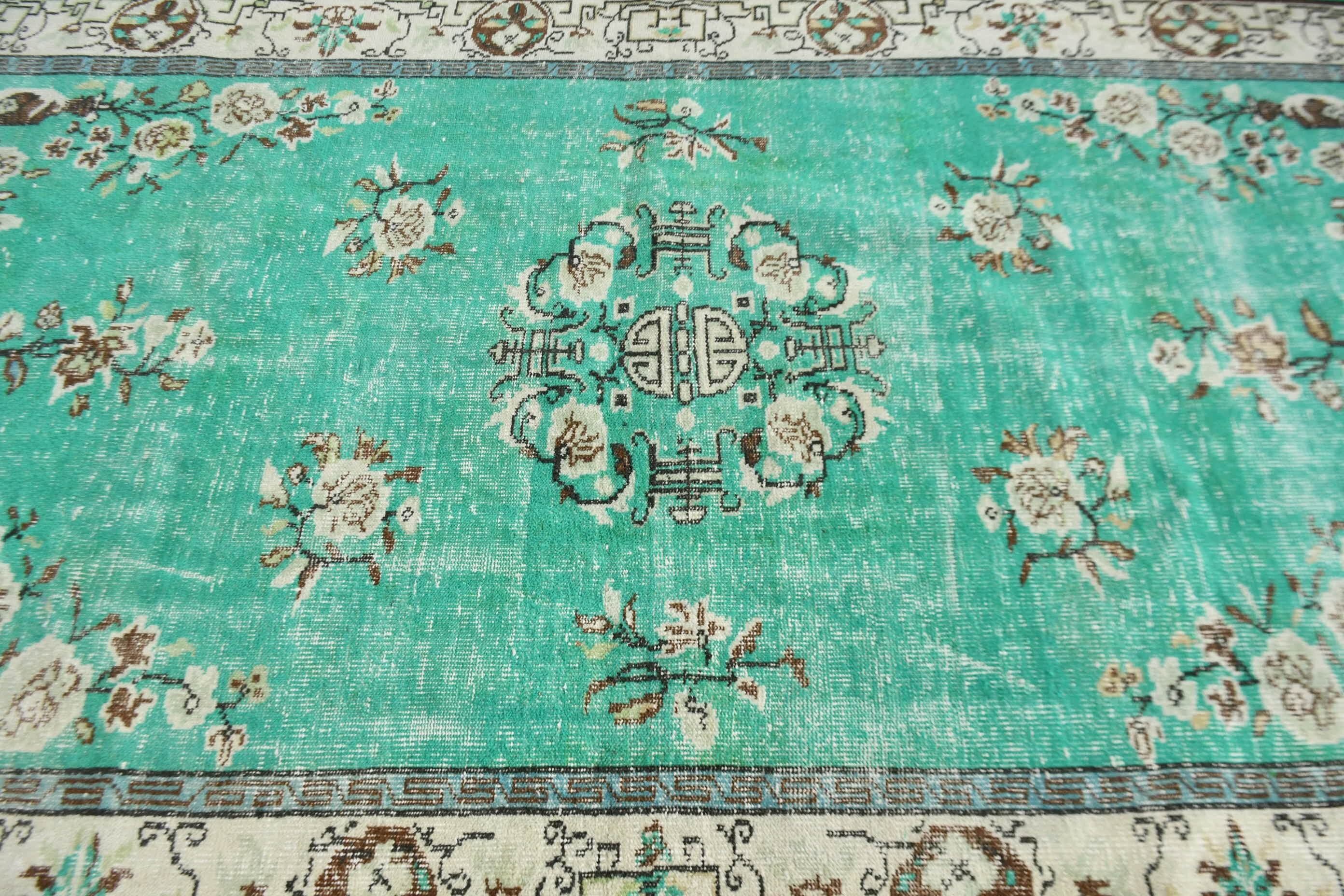 Floor Rug, Turkish Rug, Dining Room Rugs, Salon Rug, Vintage Rug, Retro Rug, Green Cool Rugs, Oriental Rugs, 5.8x9.7 ft Large Rugs