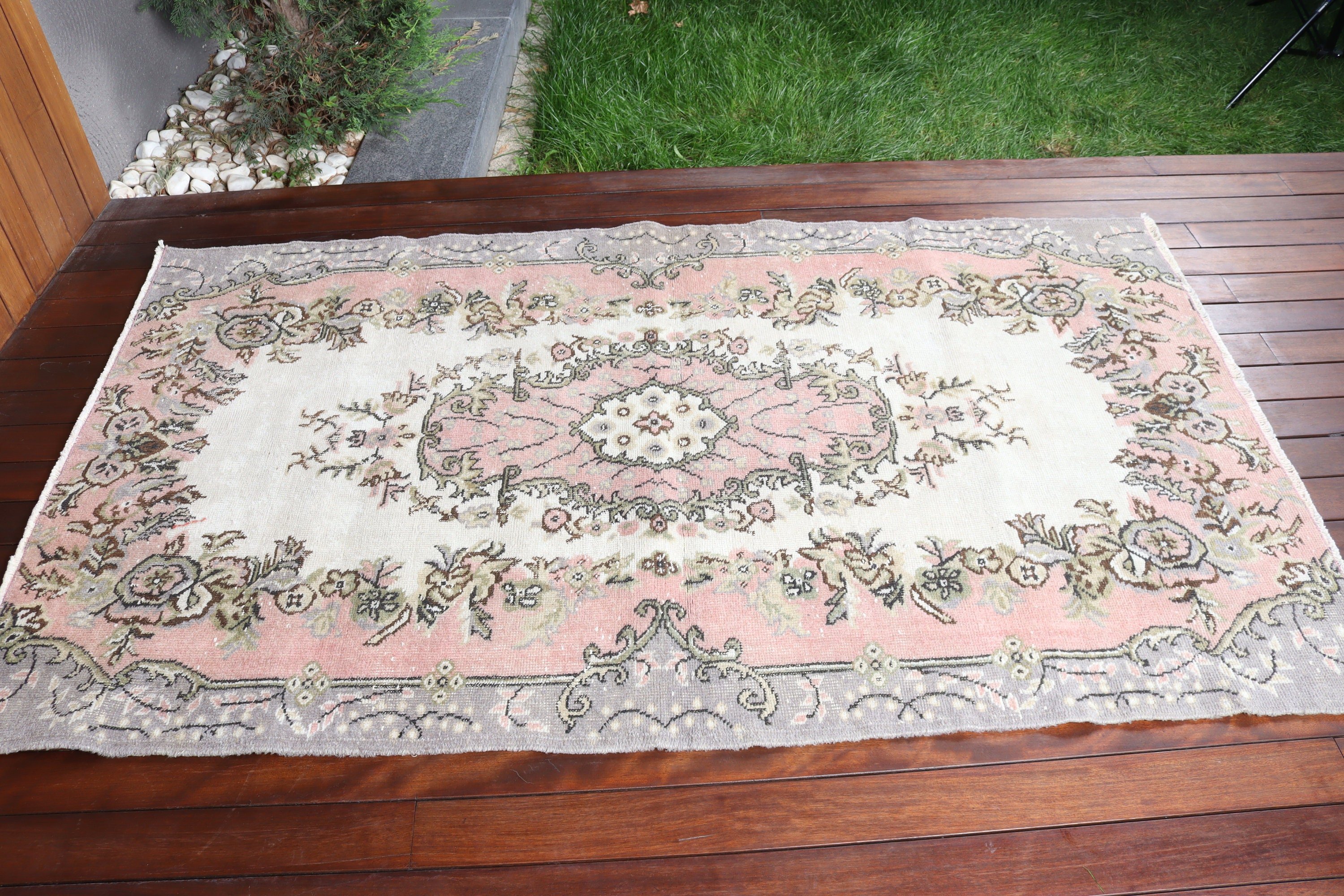 Türk Halısı, Mutfak Halısı, Vintage Alan Halıları, Boho Halıları, Oushak Halısı, Organik Halı, 3,9x6,7 ft Alan Halısı, Vintage Halılar, Pembe Anadolu Halıları