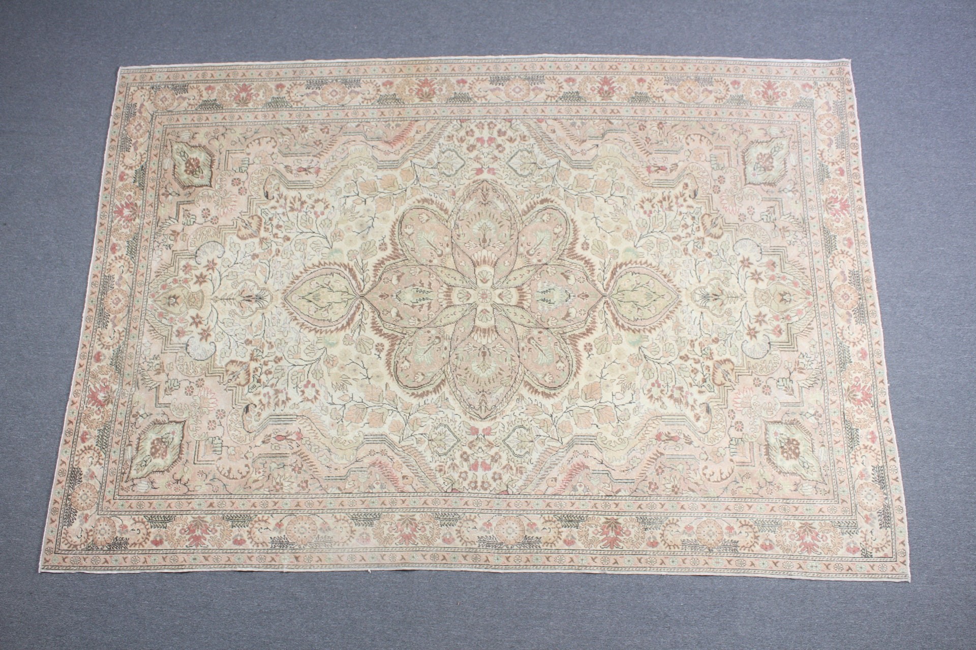 Fas Halıları, Bej Yatak Odası Halıları, Vintage Halı, 6.2x9.2 ft Büyük Halı, Türk Halısı, Oturma Odası Halıları, Soyut Halılar, Salon Halısı