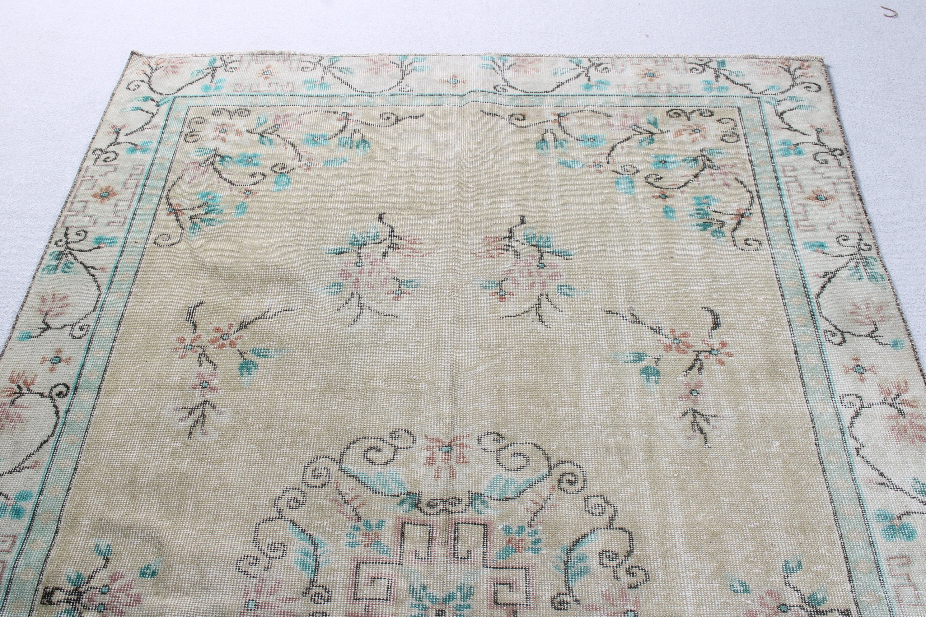 5.1x8.5 ft Büyük Halı, Yün Halılar, Türk Halısı, Vintage Halı, Boho Halı, Bej Boho Halı, Sanatsal Halılar, Büyük Vintage Halı, Büyük Boho Halı