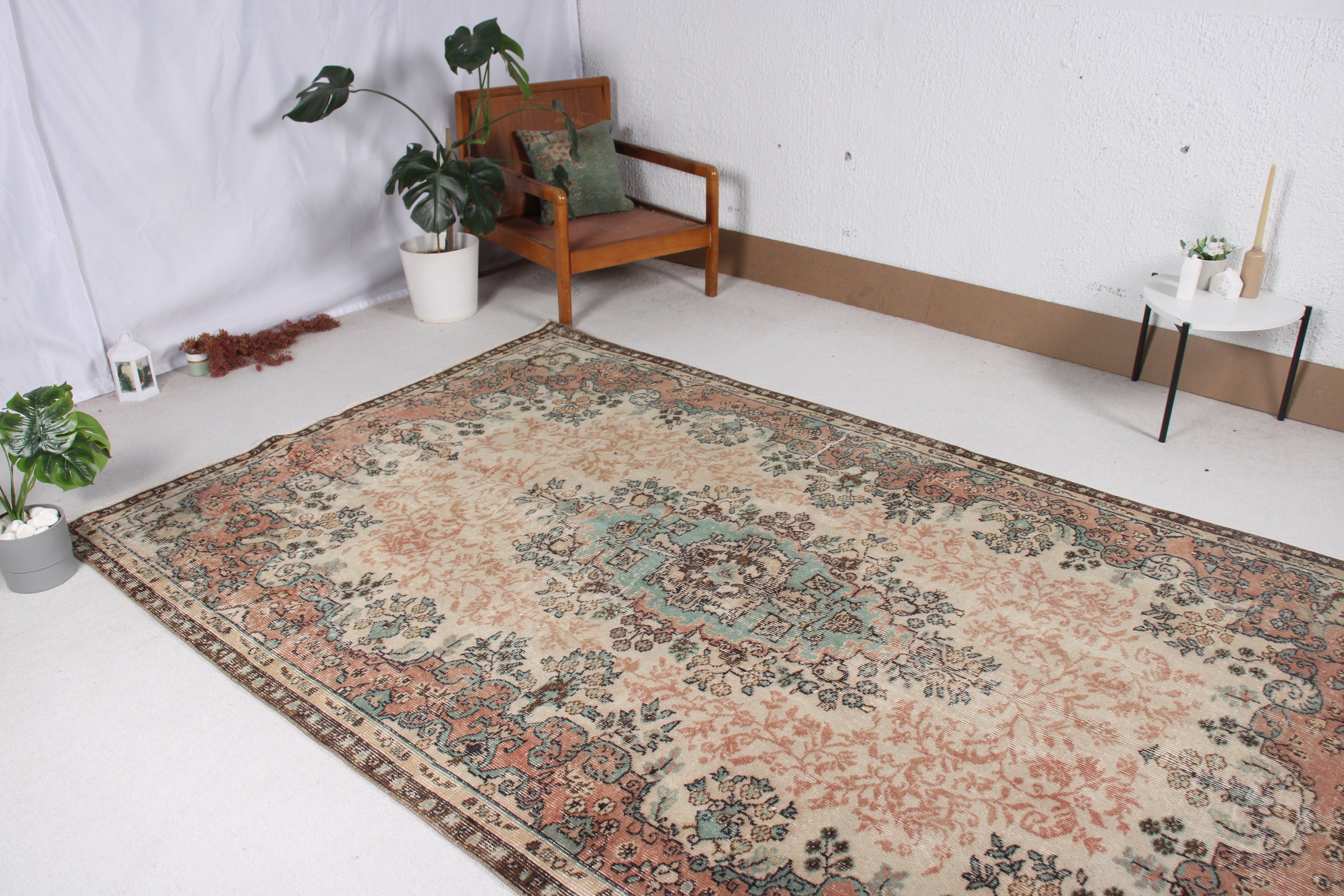 Bej Oryantal Halılar, Büyük Vintage Halılar, Büyük Boho Halı, Vintage Halılar, Türk Halısı, 6,1x9,2 ft Büyük Halılar, Harika Halılar